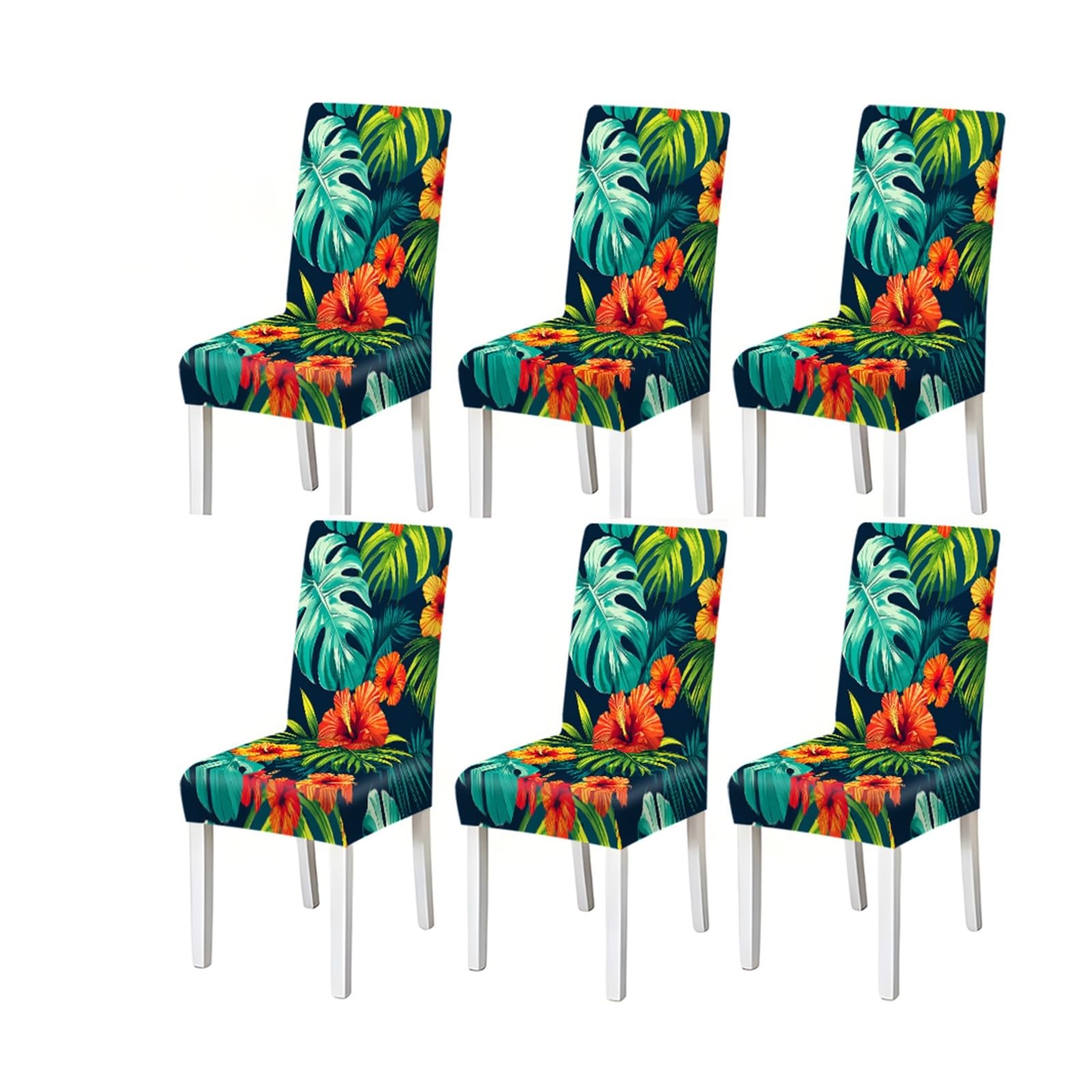 Bosuybn One Color Tropical Hibiscus Monstera Leaf Print Dining Chair Covers, Stretch Slipcovers For Home Kitchen Dining Room Party, 2/4/6Pcs Furniture Protectors For Home Dining Room(6Pcschair Cover)