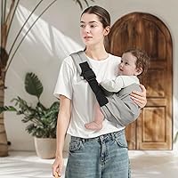 Vista 7 de Portabebés Tipo Bandolera, Portabebés para Niños Pequeños con Doble Hebilla de Seguridad y Correa de Hombro Ajustable (7-30 libras), Portabebés Gris