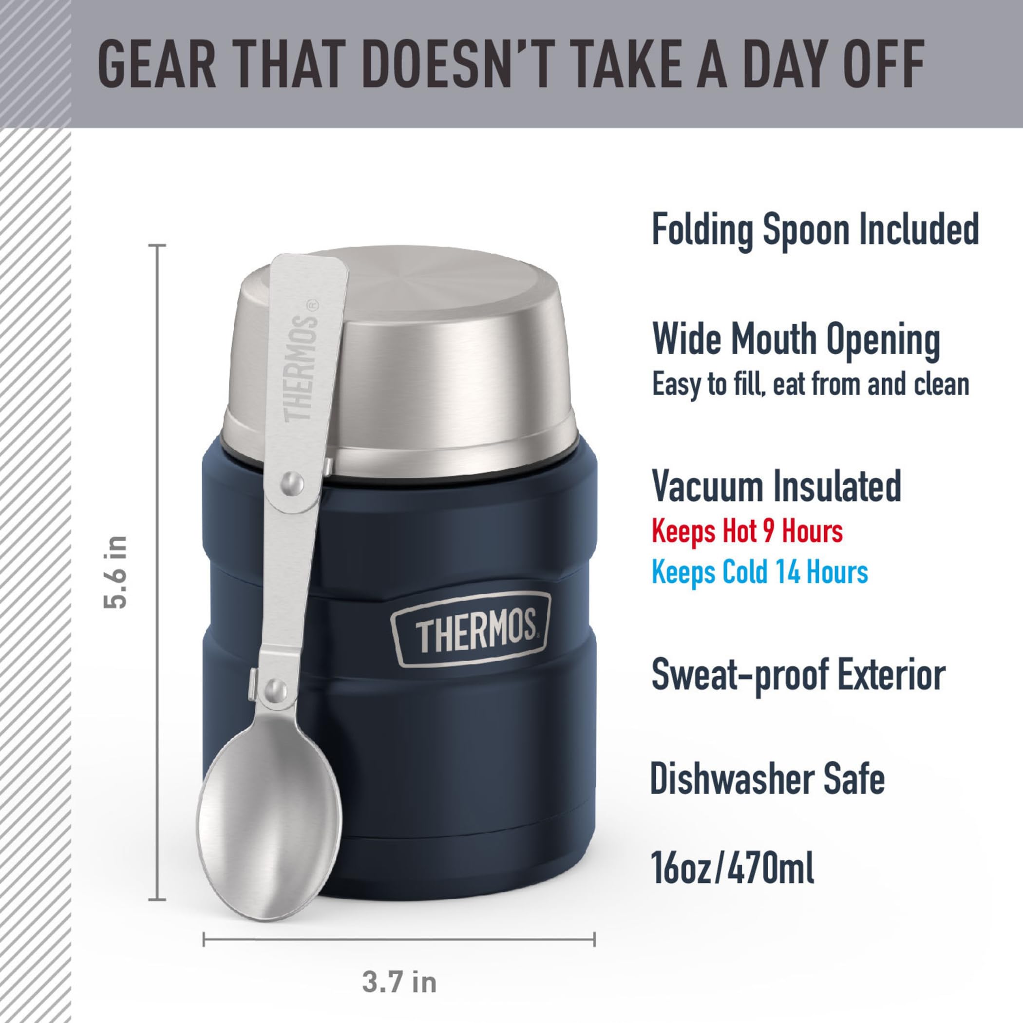 Thermos SK3000MDB4 Stainless King Food Jar, 16 Ounce, Matte Blue