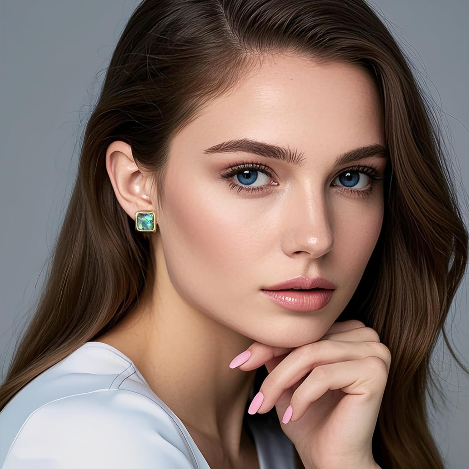 Hypoallergenic Square Abalone Shell Stud Earrings for Women, Vintage Boho Style, 14K Gold Plated Colorful Jewelry with 925 Sterling Silver Post, Gifts for Weddings, Sensitive Ears & Daily Wear - Image 3