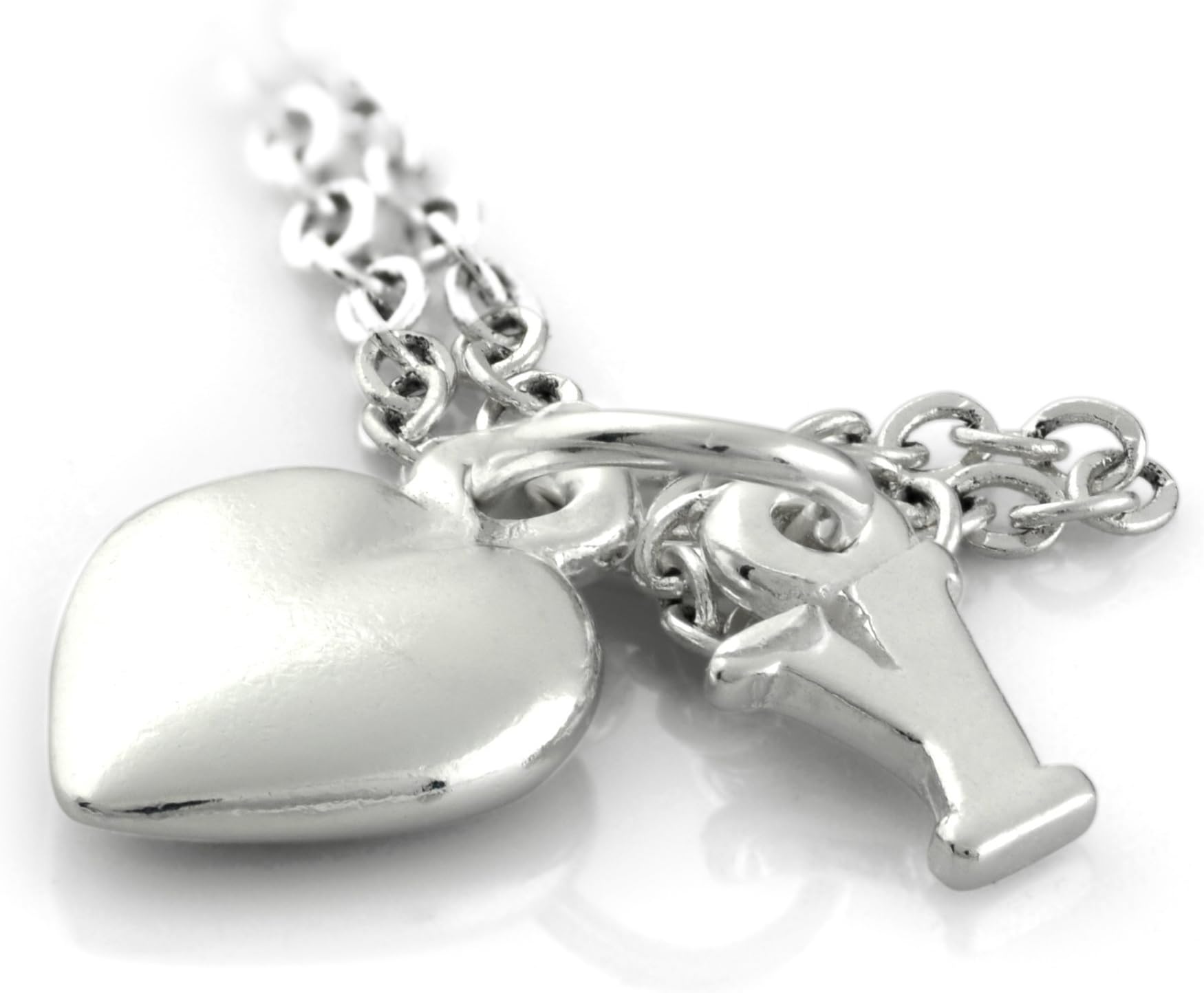 Silver Pendant Initial & Heart, Letter Y 8.5x4.9mm