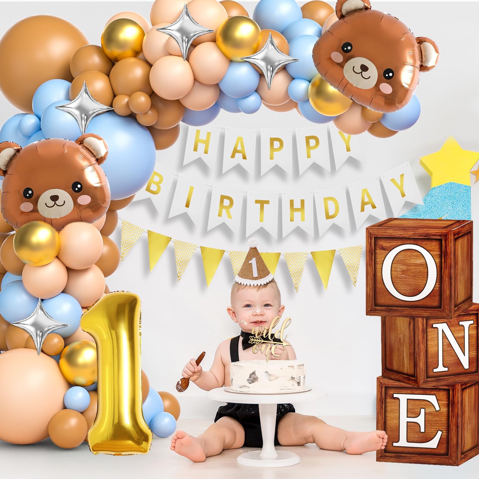 Snapklik.com : Teddy Bear 1st First Birthday Decorations For Boy, Wood ...