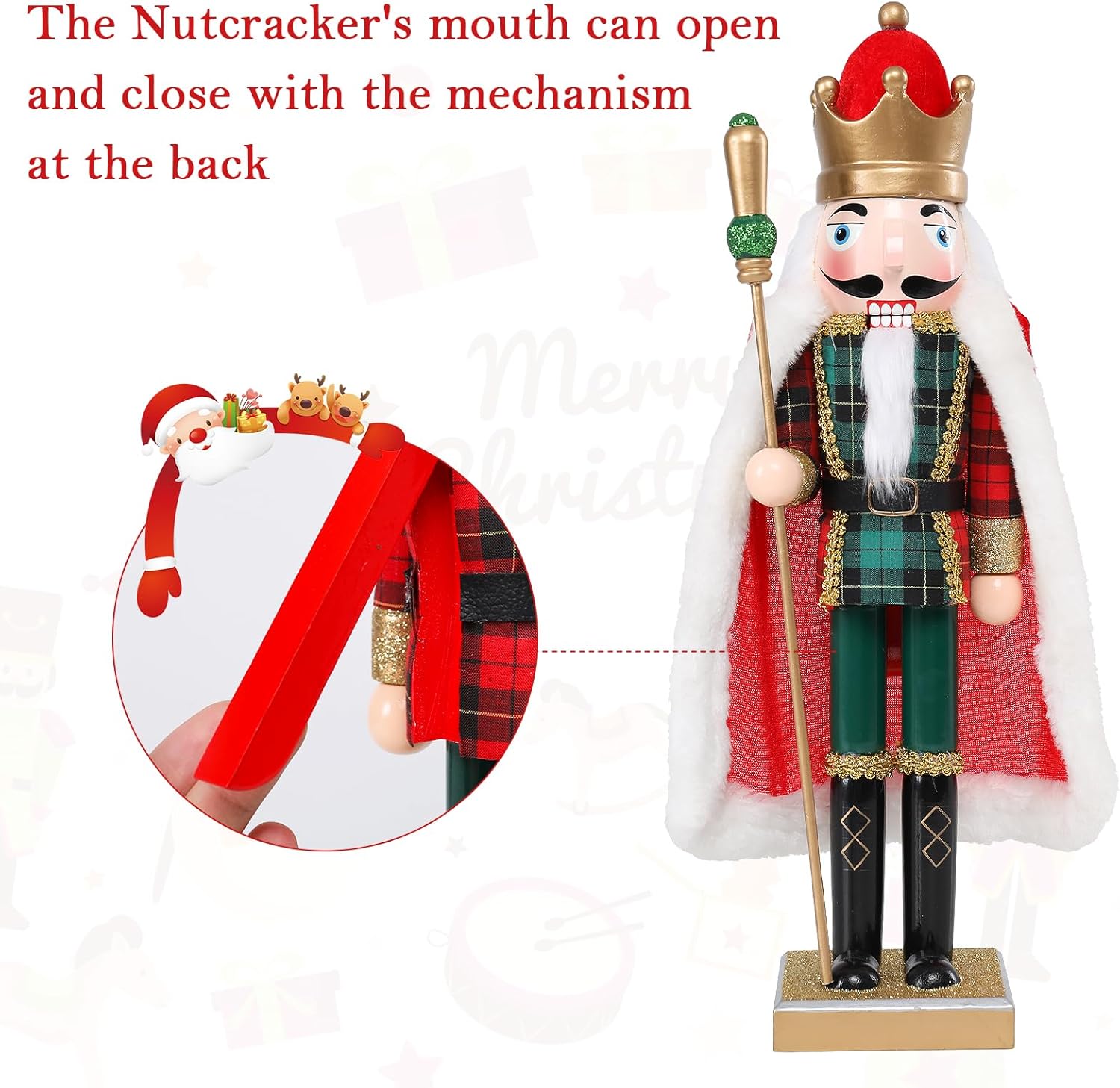 Nutcracker Christmas Decorations, 15 Inch Wooden Soldier Figures Ornament, Christmas Nutcrackers Gift Festive Collectible for Indoor Home Shelves Table Desktop Mantel Fireplace Decor, Green