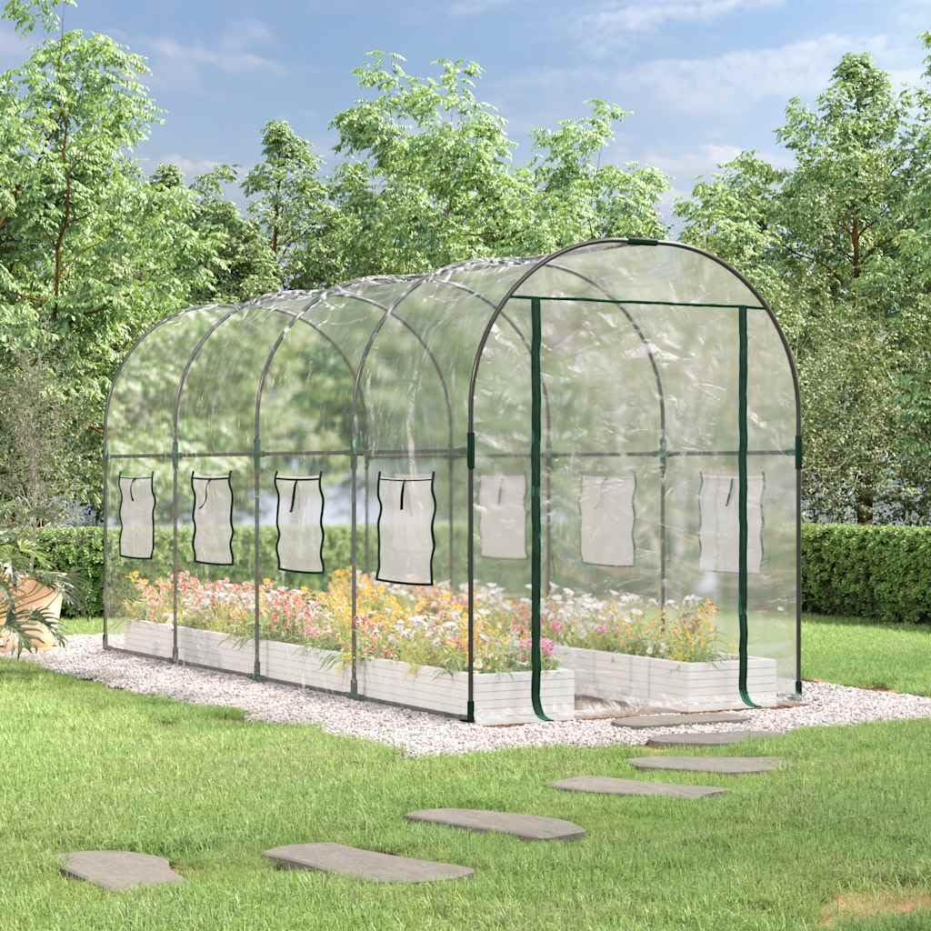 Gewächshaus 160x400x190 cm transparent mit Stahlrahmen und PVC-Abdeckung für Hobbygartenbau, ideal für Tomaten, Gemüse, Aussaat, Frostschutz und Pflanzenpflege im Outdoor-Bereich