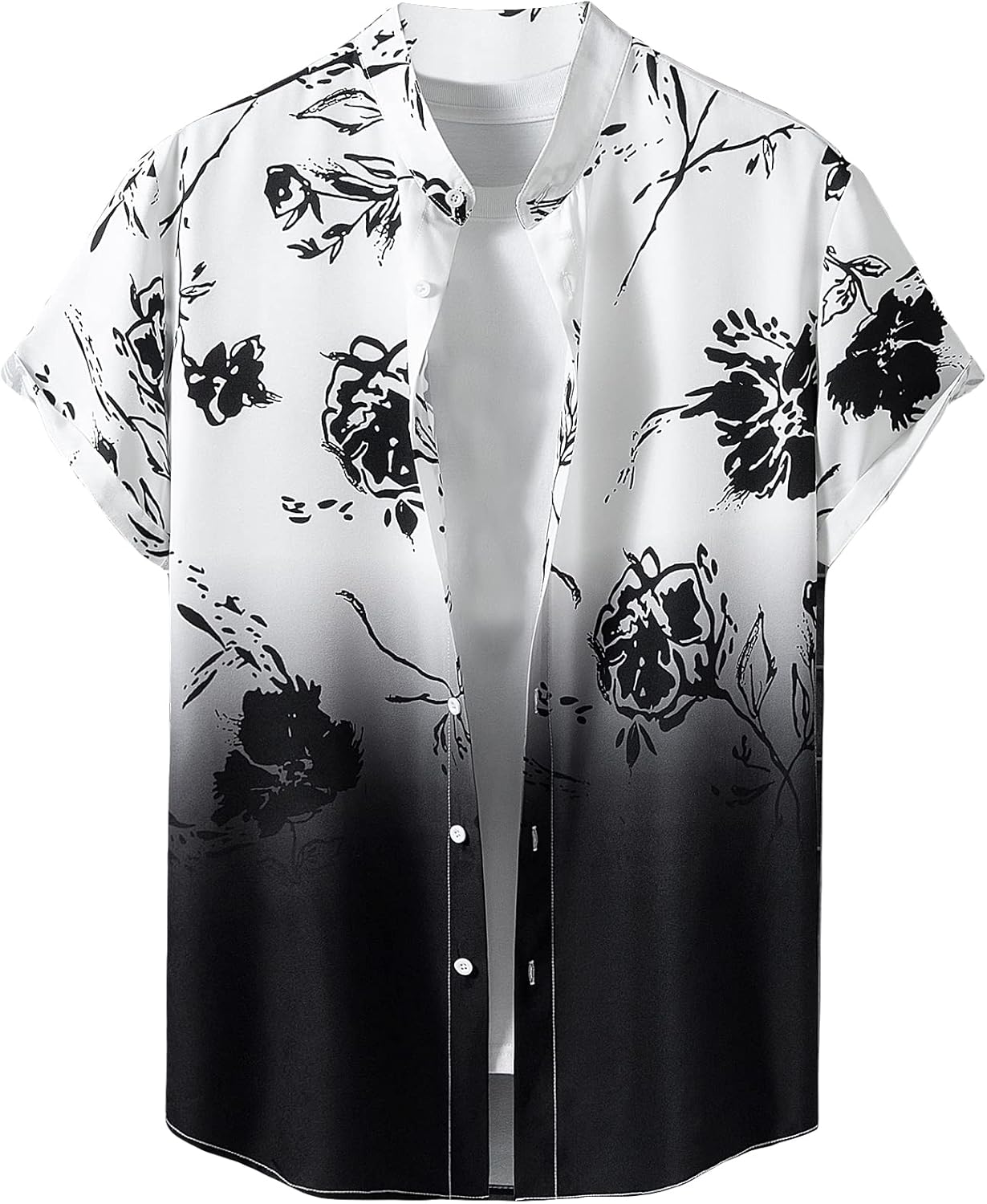 OYOANGLE Men's Casual Short Sleeve Tropical Print Collared Button Down Hawaiian Shirts