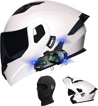 Bluetooth Modular Motorcycle Helmets, DOT FMVSS-218 Approved Flip Up Full Face Integrated Double Visor Motorcycle Helmet, Built-in Dual Speaker Microphone, for Adults Men Women M-XXL