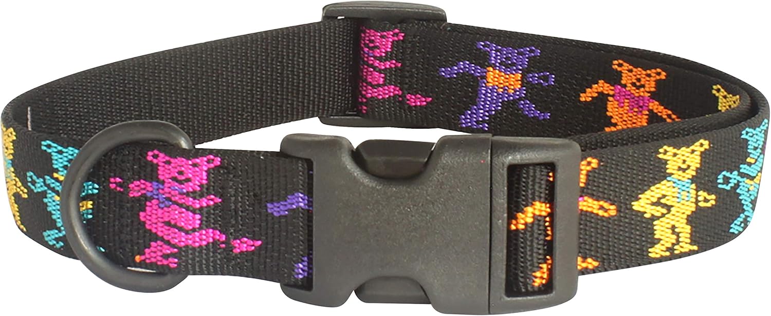 Dancing Bears Adjustable Dog Collar 1-inch Wide, Size S, M, & L Lengths (Medium 15" - 24")
