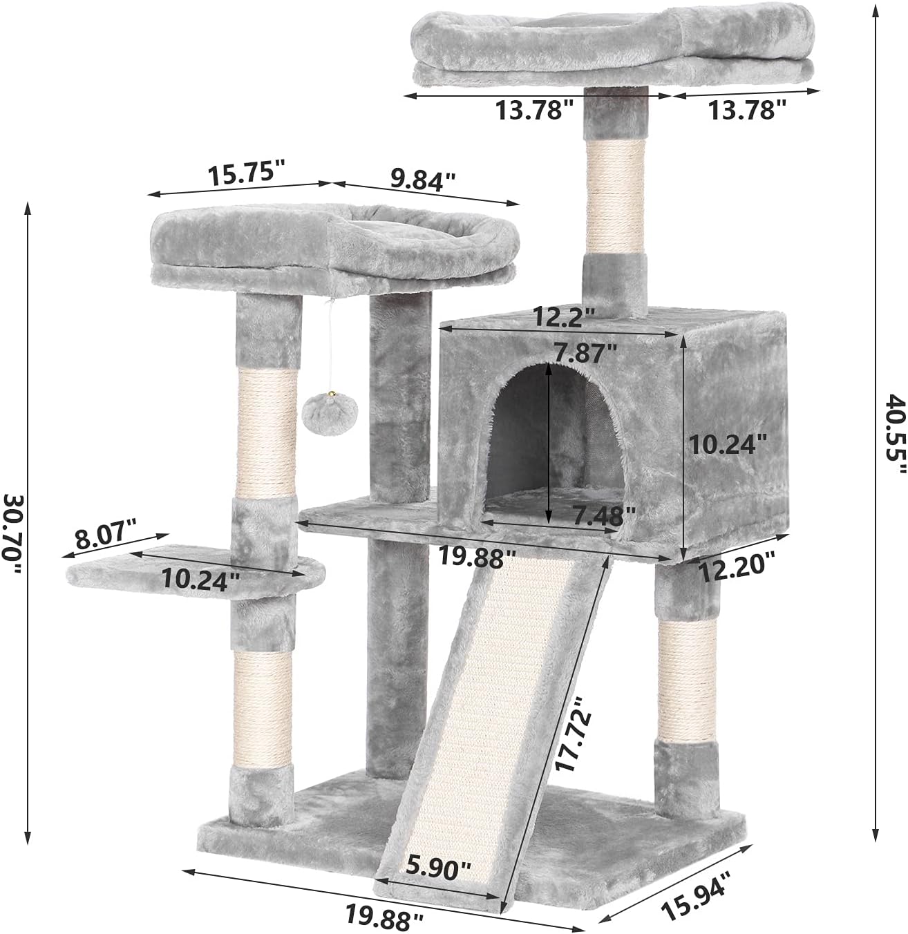 BEWISHOME Cat Tree Cat Tower for Indoor Cats Sisal Scratching Board and Posts Cat Condo House with Perches Kitten Play Activity Center MMJ16L : Pet Supplies