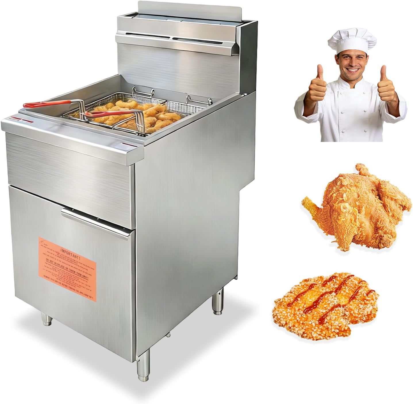 Commercial Floor-Standing Deep Fryer,Stainless Steel,5 Heating Tubes,Vertical Fryer,Powered By Propane Gas,30,000 BTUx5,Frying Equipped Two Frying Baskets,Suitable For Restaurants,Cafe,Food Stalls