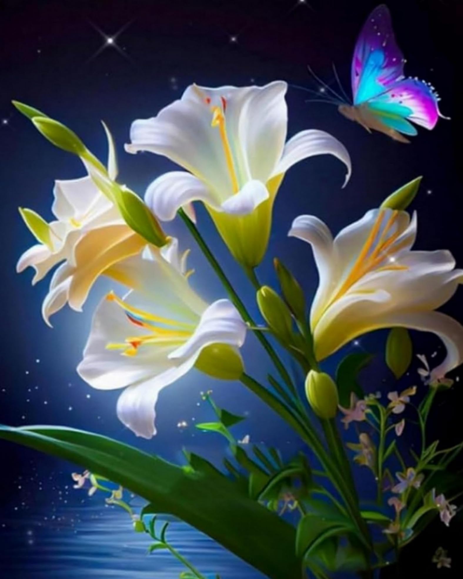 LEYIUYIU Printed Pattern Cross Stitch DIY Kit Suitable for Adults & Beginners 11CT Embroidery Set for Handcrafting and Home Wall Decor — Lily Flower — 40x50cm