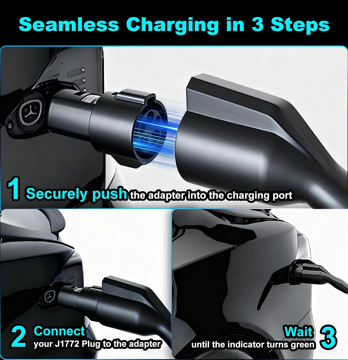 Aurisyn J1772 to Tesla Charger Adapter, SAE J1772 to NACS Adapter, Safety Charger Lock, Max 80A 240V Fast Charging Plug for Model 3/Y/X/S/Cybertruck, Compatible with Level 1 and Level 2 EV Chargers
