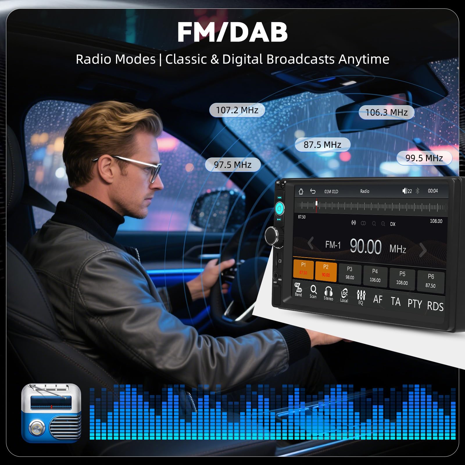 DAB+ Doppel Din Radio mit Wireless Carplay Android Auto Autoradio mit Bildschirm 7 Zoll CarPlay Android Auto Radio 2din Touch Display mit Bluetooth, EQ/FM, AUX/Mirror Link