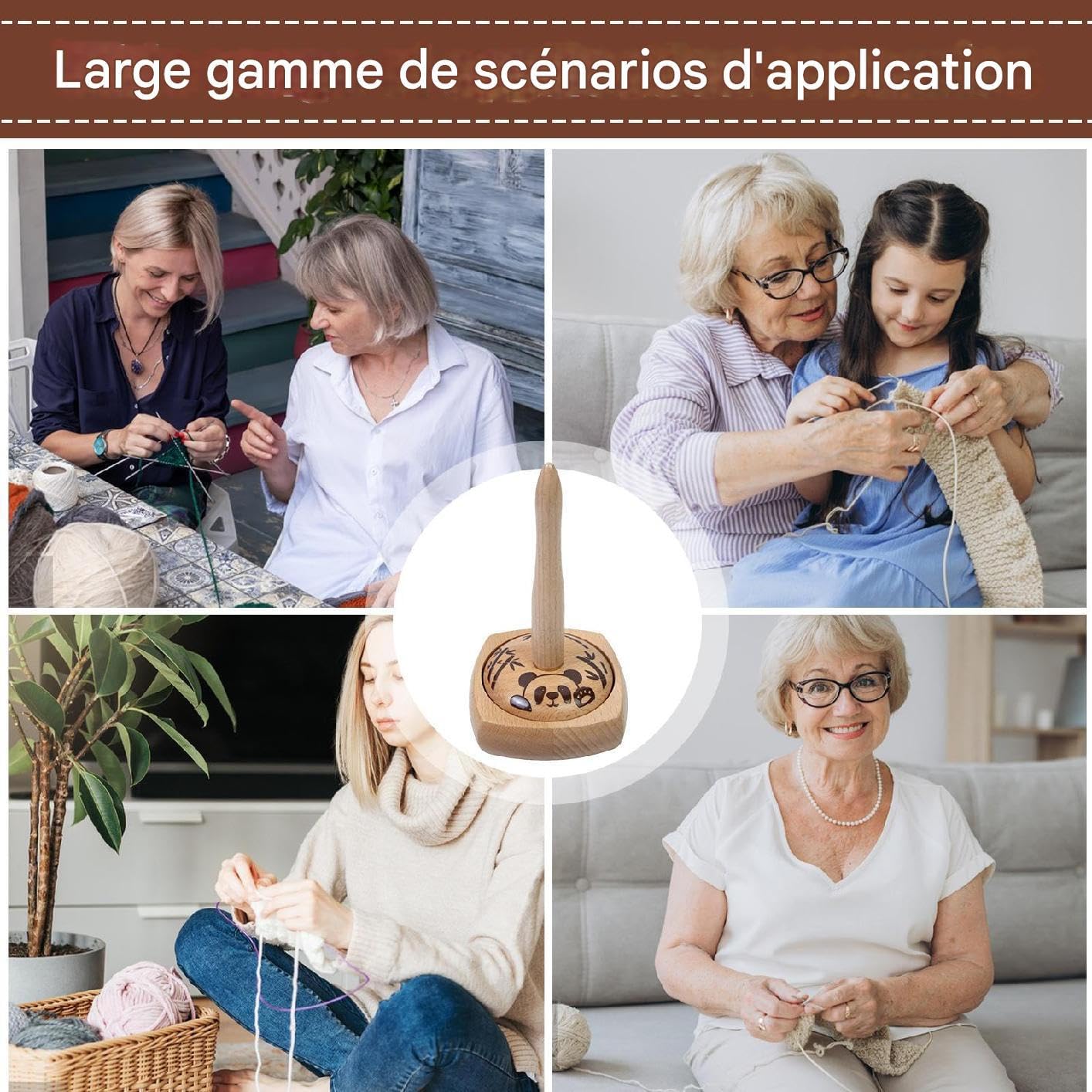 Dispensador de lana | Base giratoria de madera antideslizante con soporte, almacenamiento para lana y , accesorio de punto de ganchillo, principiantes, adultos, bordado para casa