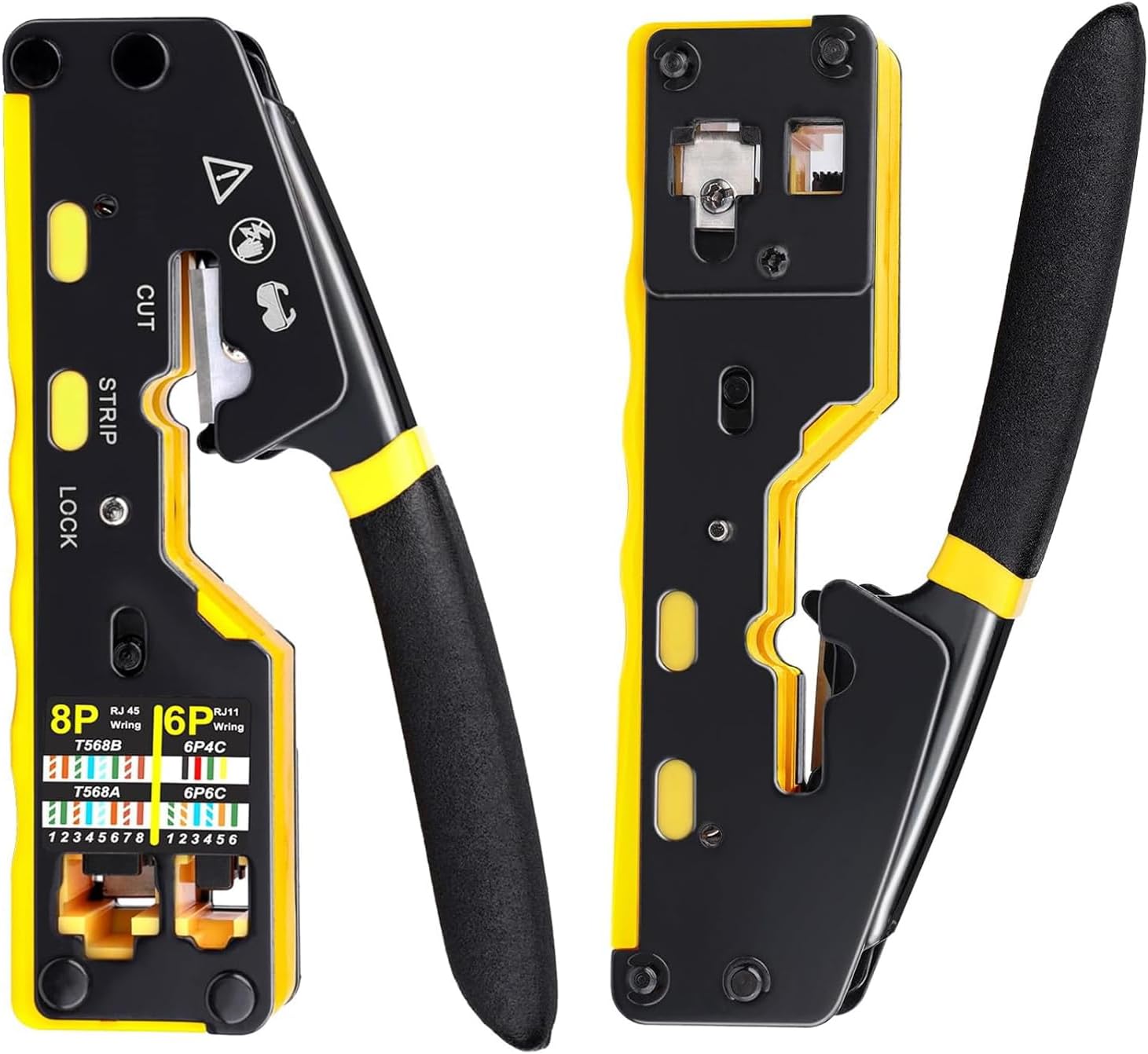 RJ45 Pass Through Crimp Tool Crimper RJ45 Crimping Tool Stripper Cutter All-in-One Cat5 Cat5e Cat6 Cat7 Cat8 Wire Cutter for RJ45 8P Connector RJ11/12 6P2C,6P4C,6P6C Telephone Network ADLS modulator