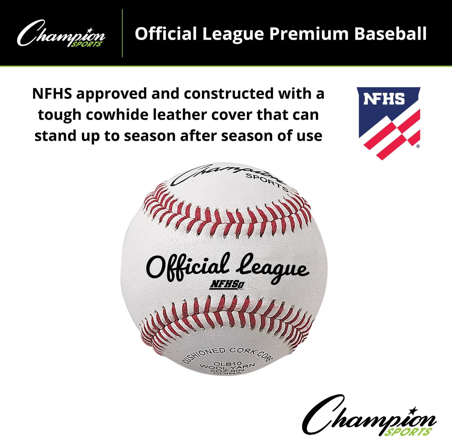 Champion Sports Leather Baseball Set: Dozen Indoor / Outdoor Genuine Leather Official League Baseballs for Practice Training or Real Game - OLB10 Pack of 12