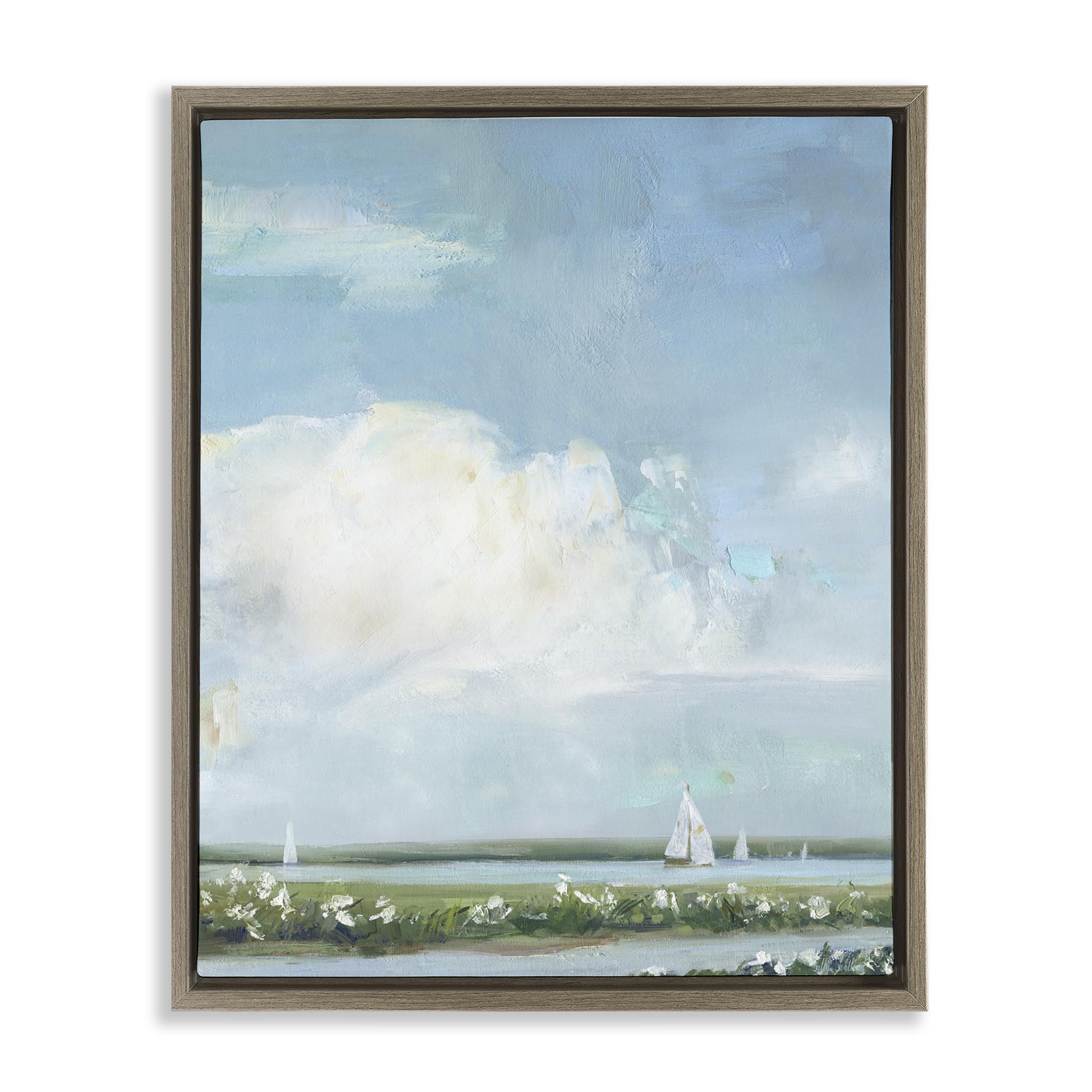 Stupell Industries Montalcino Elm (Textured) 'Seaside Sailing Along Meadow'| Floating Frame Canvas Art