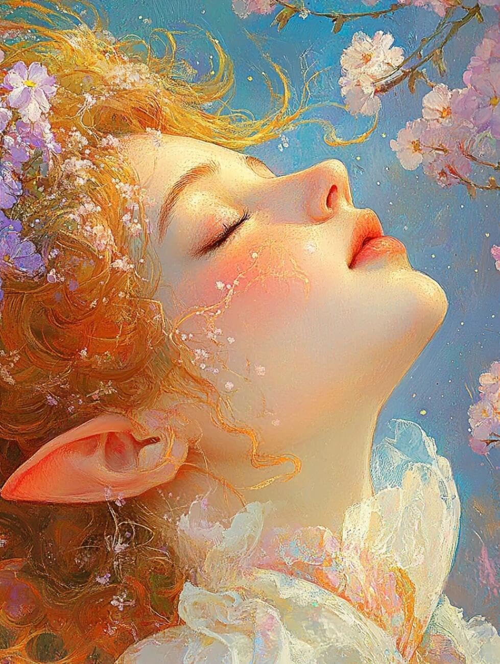 RKFLGEW 14CT Cross-Stitch Counted Kits Fantasy Elf Woman Counted Fabric Cross Stitching DIY Art Needlecrafts Embroidery Kits with Scissors Accessories 40x50cm