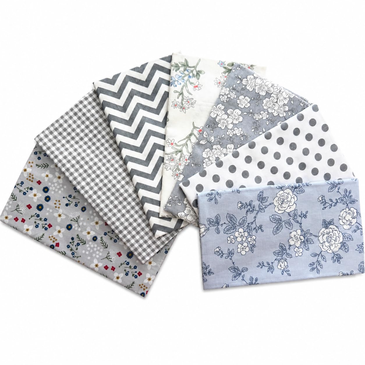 Craftsfabrics Grey 7Pcs Floral Series Cotton Fat Quarter 50X40cm Wide Patchwork Clothes Diy Quilting Sewing Cushion Patchwork Fabric