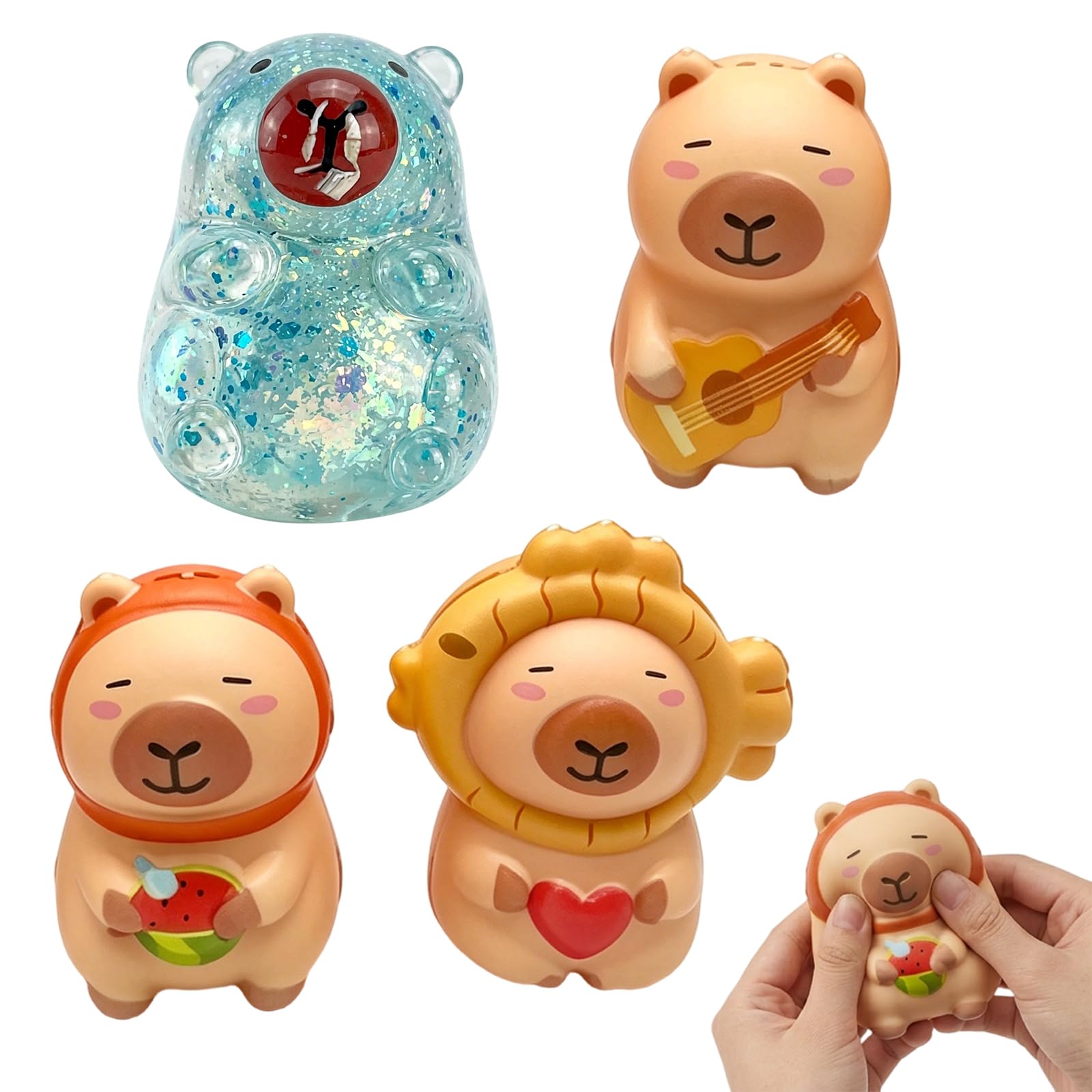 suction 4 PCS Random Color Capybara Squishy, Squishy Capybara Desk Decor Set, Soft Touch Decorative Figurines for Office and Home, Suitable for Shelves, Desks, And Display Cabinets