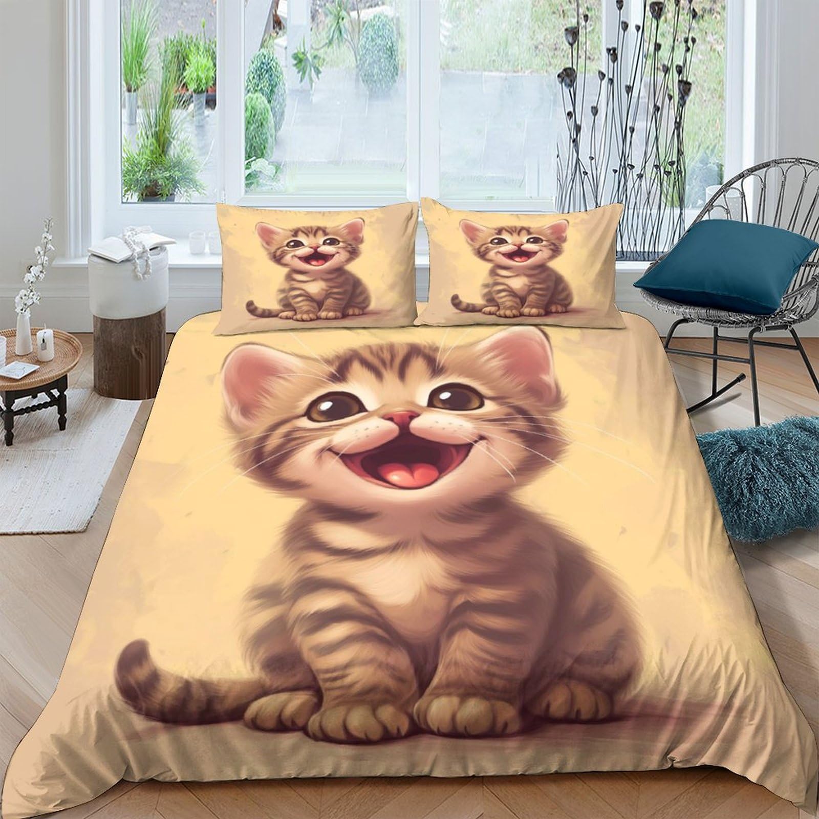 Parure de lit motif tabby 3D en microfibre douce avec housse de couette pour deux personnes