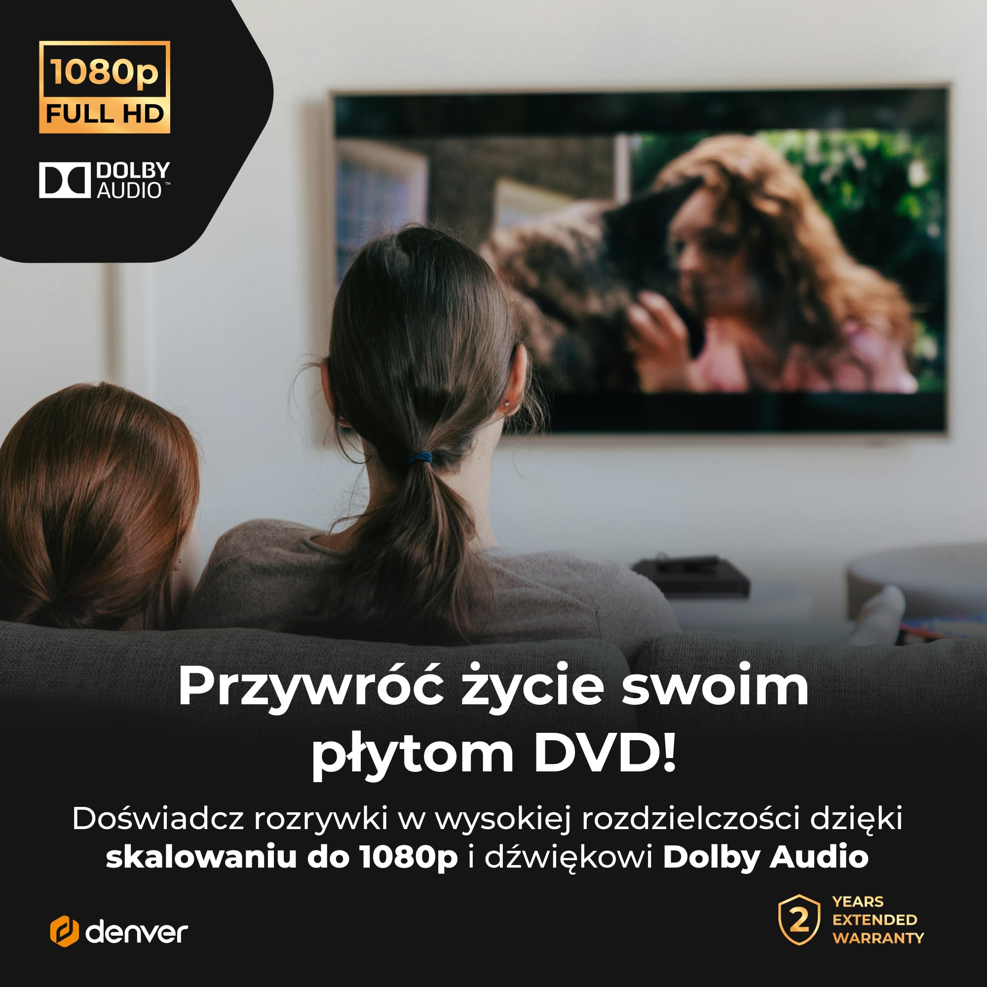 Denver DVH7787 Odtwarzacz DVD Do Telewizora, HDMI, Mini, Wszystkie Regiony, 1080p Upscaling, Dolby Digital, USB, Coax, Scart, Czarny
