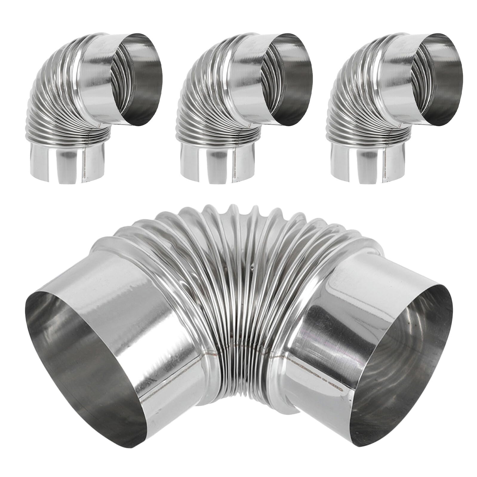 TOPBATHY 4 Pezzi Tubo di Scarico in Acciaio Inox da Gomito Gradi Prolunga Tubo di Ventilazione per Stufa a Legna Resistente alle Alte Temperature per Riscaldamento