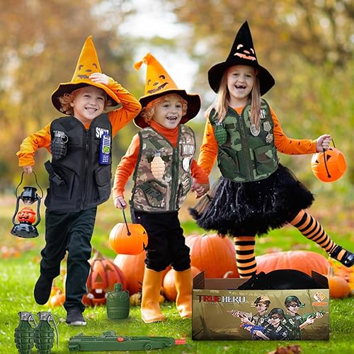 Miniatura 6 de Disfraz de oficial de policía, disfraz SWAT para niños, juego de rol de policía con chaleco, casco para niños de 3 a 10 a 12 años, disfraz de