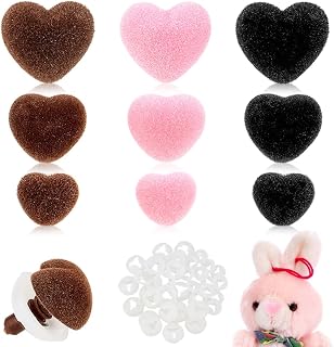 PH PandaHall 36pcs Flocking Safety Noses 3 Sizes Heart Noses Crafts Noses Amigurumi Noses Pink Nose Velvet Stuffed Animal Noses with Washers for Teddy Bear Puppets Plush Animals Crochet Making
