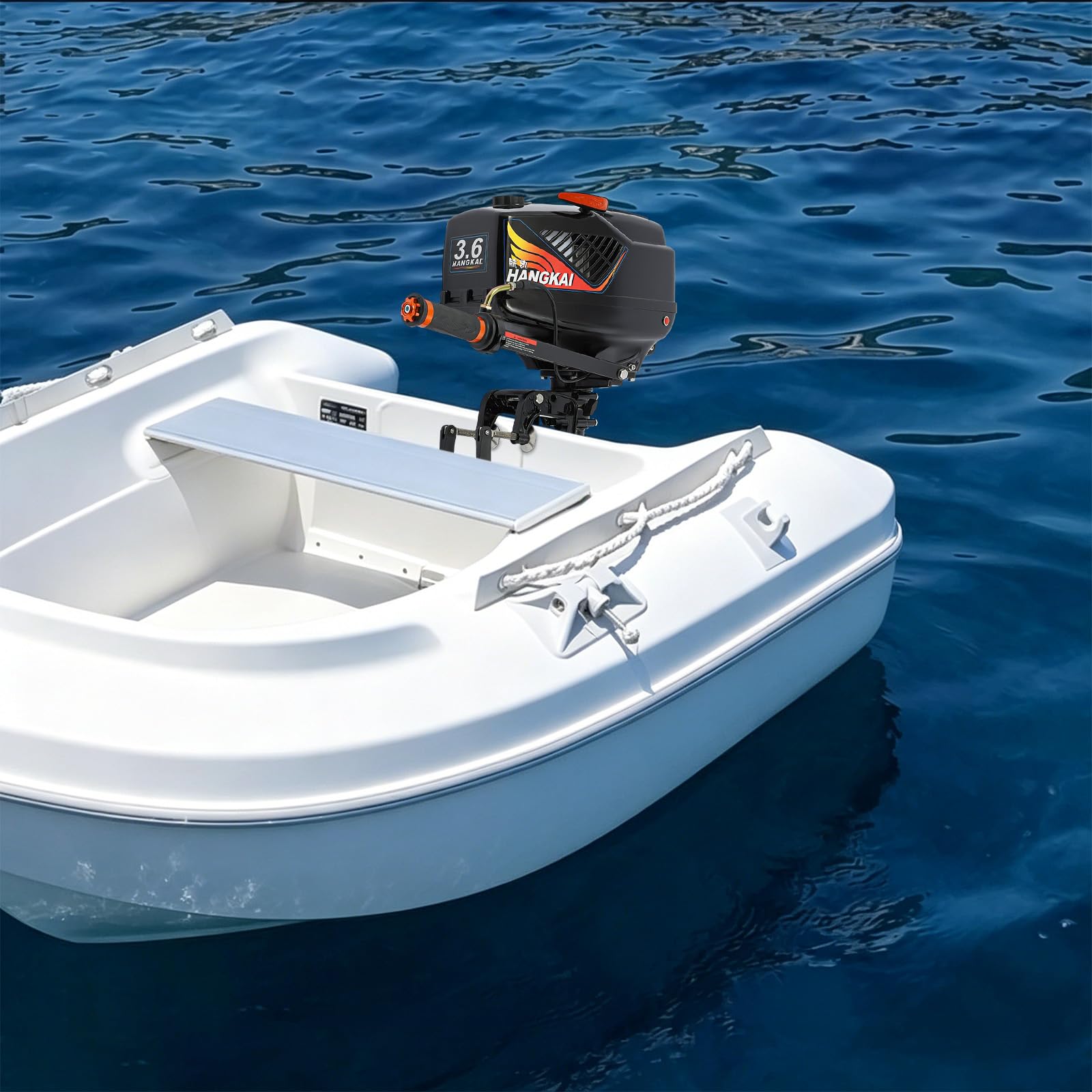 3.6 Cv Motore per Sup, 2.6 Kw Motore Elettrico Barca per Gommone, Avviamento Manuale, Altezza Specchio 42cm, 55cc, 2 Tempi, Motorino Sup per Barche da Pesca e Piccole Imbarcazioni (Grigio)