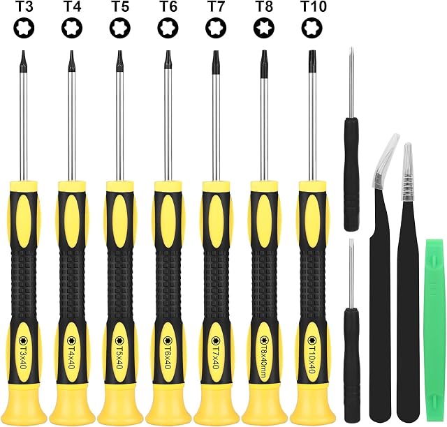 EEEKit Torx Screwdriver Set,10 Pieces Security Screwdriver Set for T3, T4, T5, T6, T7, T8 and T10,Magnetic Screwdrivers Repair Kit with Tweezers Compatible with PS5,Xbox One/360 Controller,MacBook