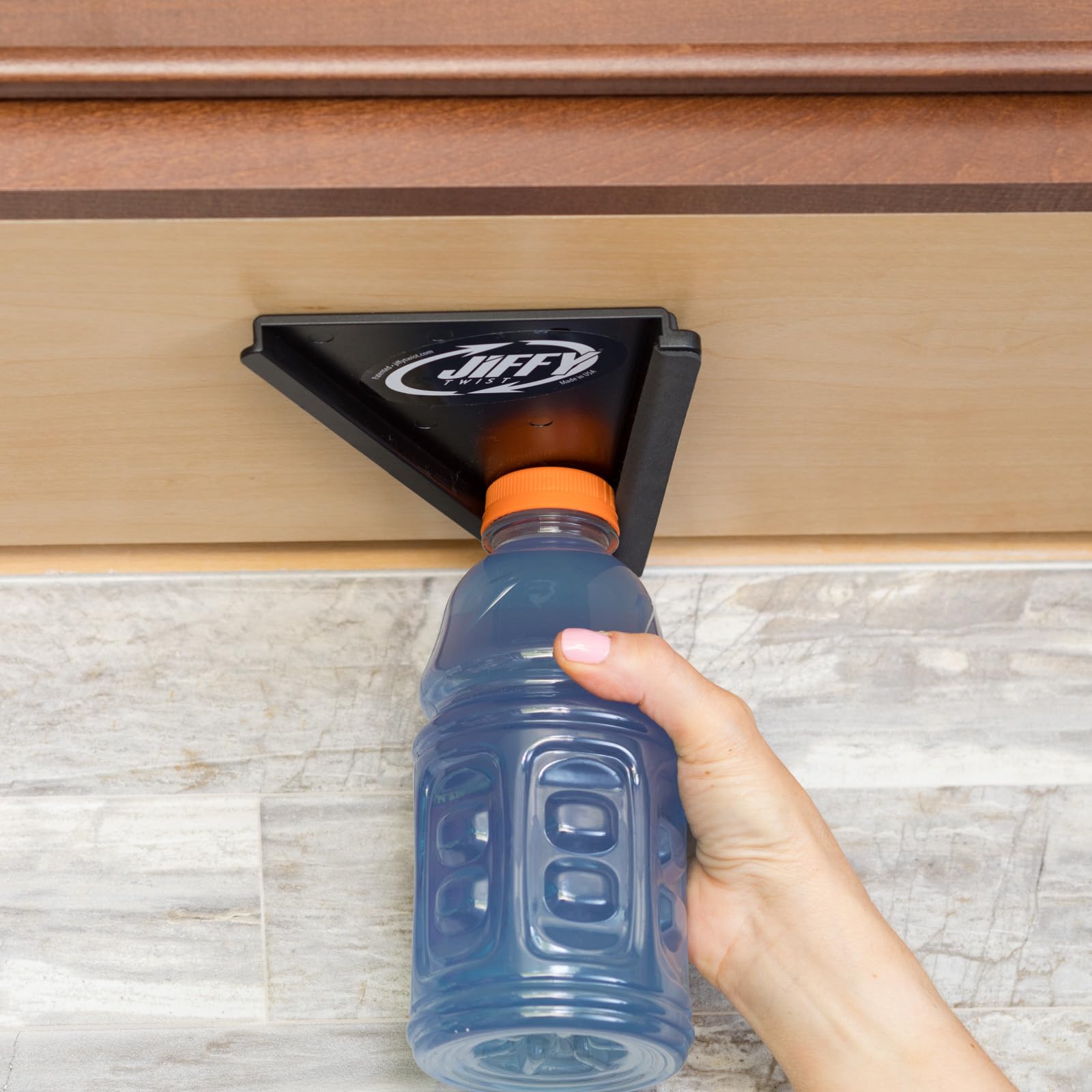 Abridor de tarros – Abridor sin esfuerzo para cualquier tamaño de botella o tarro se monta debajo del gabinete con adhesivo industrial – Protector de hoja antideslizante cero