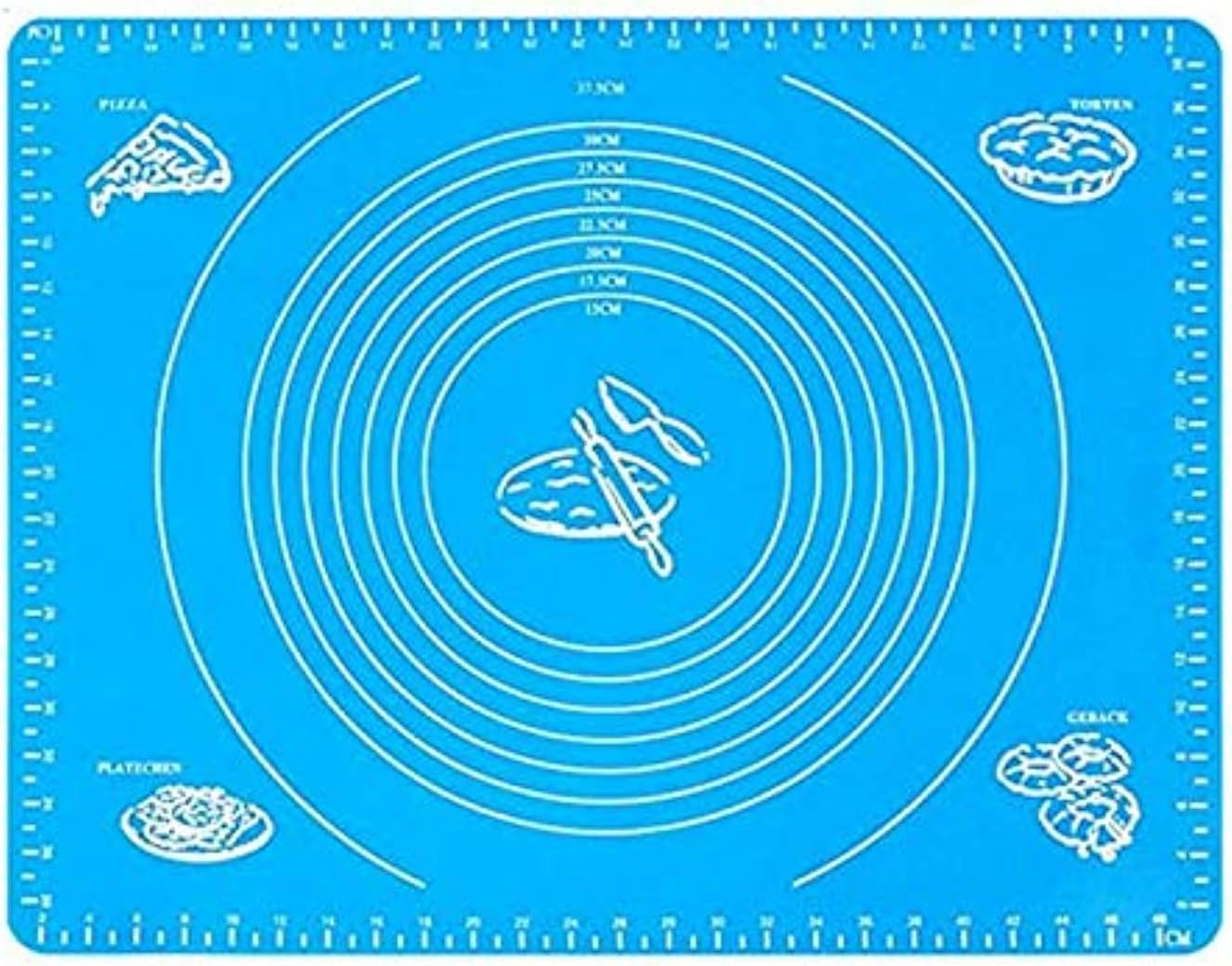 Silicone Baking Mat for Pastry Rolling with Measurements Reusable Non-Stick Food Grade Silica Gel Kneading Dough Pad for Housewife and Cooking Enthusiasts - Blue