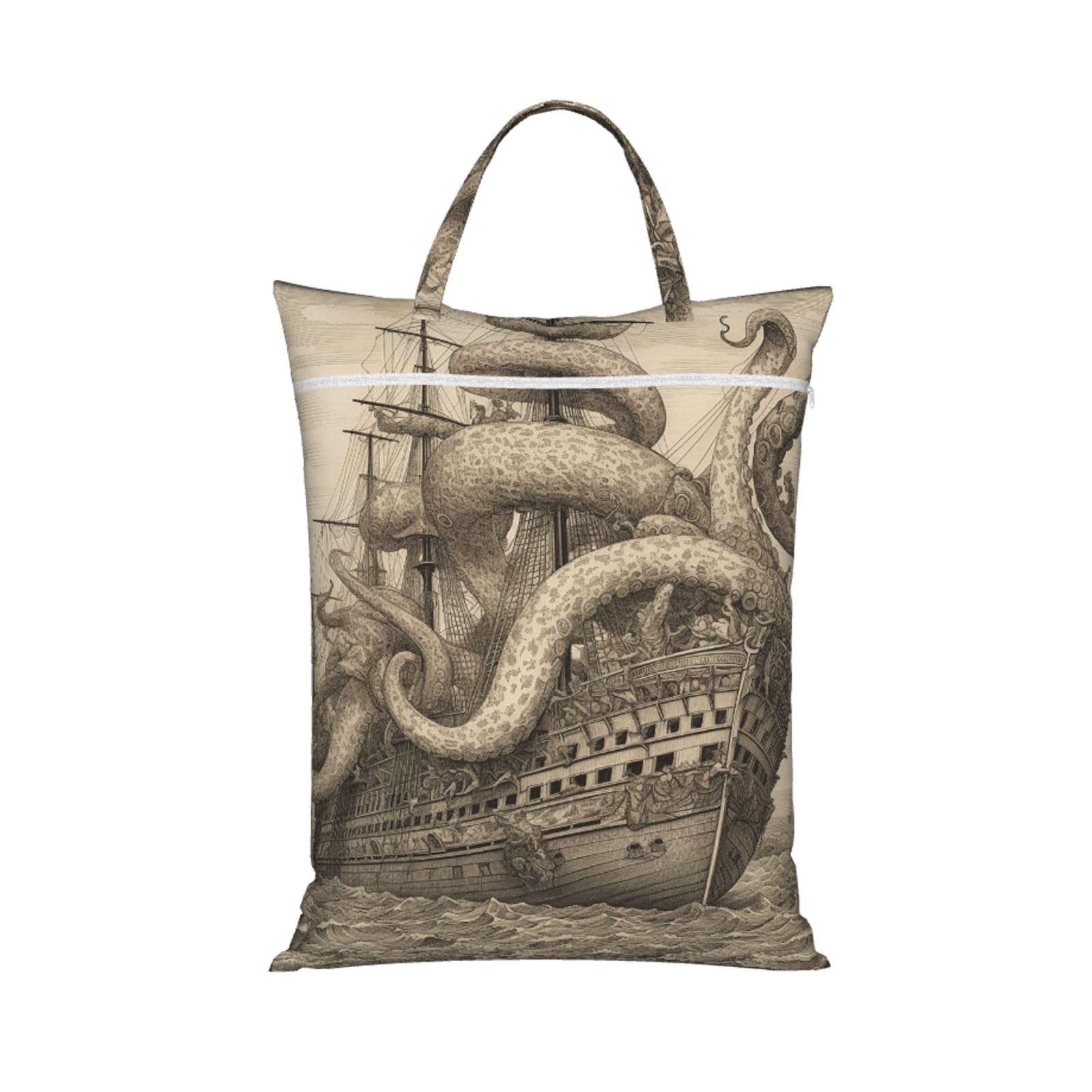 Large Travel Laundry Bag With Handles 1 PC Heavy Duty Dirty Clothes Organizer Washable Zippered Sailing Pirate Octopus Hanging Laundry Hamper for Gym, Swimming Pool Dorm Travel Essentials