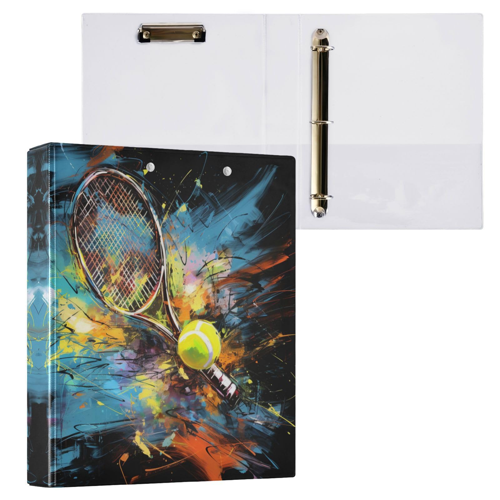 Fancy Artwork Tennis 3 Three Ring Binder Clipboard Binder with Pockets 1.5 Inch for School Office Teacher