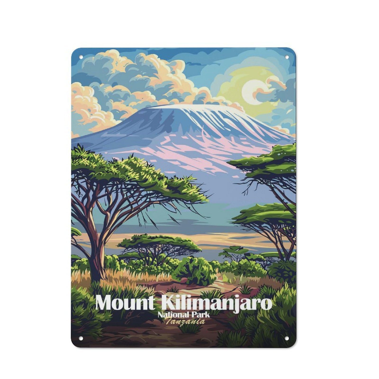 Junmoney Mount Kilimanjaro National Park Tanzania Classic Tin Wall Sign 40X30cm, Diner Style Decor For Coffee Bar, Kitchen, Bistro Or Tea Corner