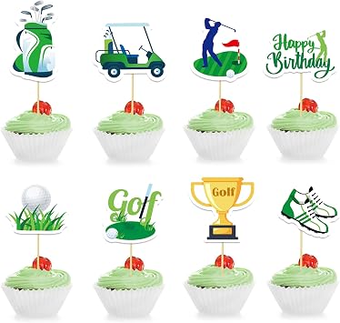 Golf Cupcake Topper Golf Bag Cart Shoes Trophy Lone Cart Cupcake Golf Ball Birthday Cake Decoration Baby Shower Birthday Party Cake Decorating Supplies 24pcs
