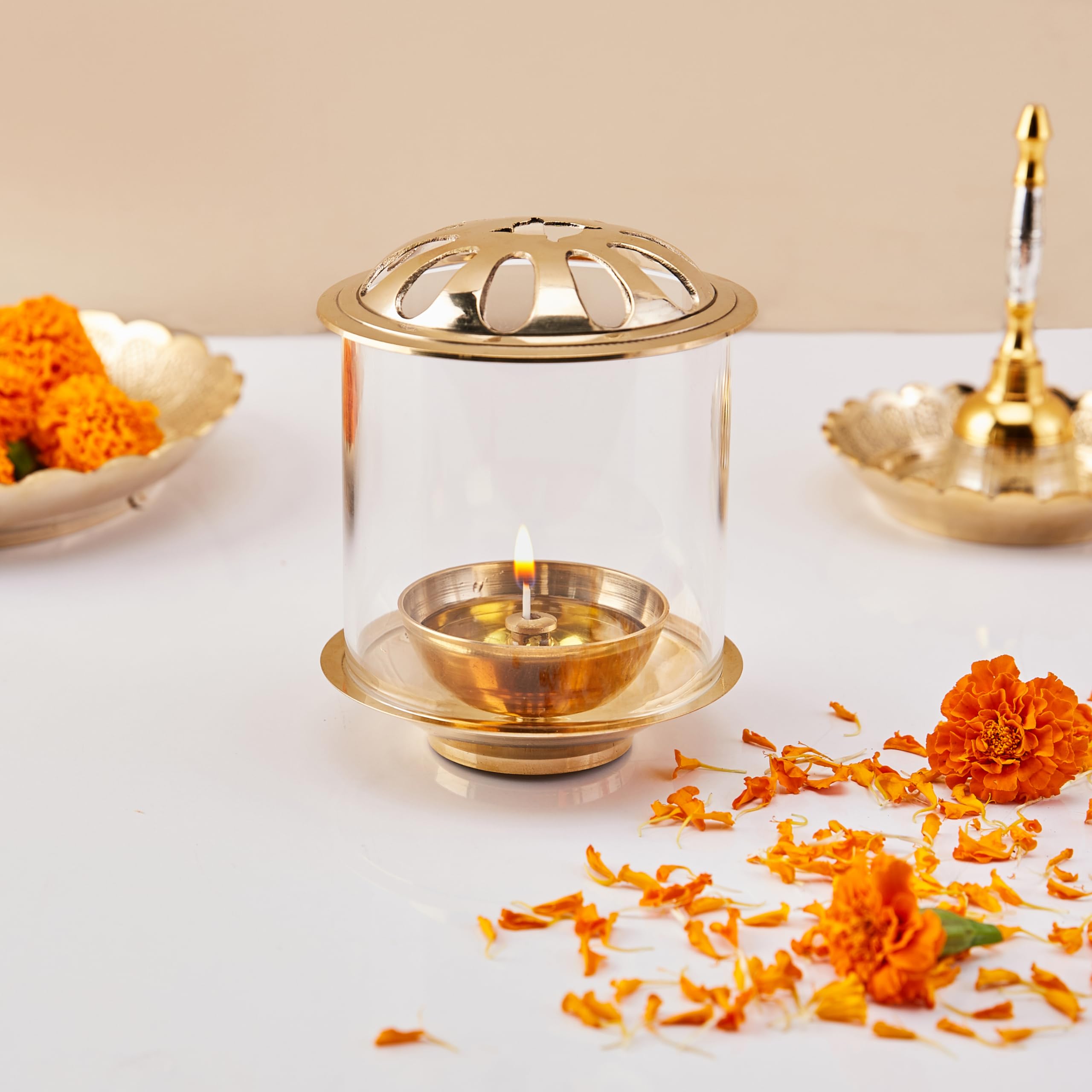 Amazon Brand - Solimo Brass Diya with Borosilicate Glass 2