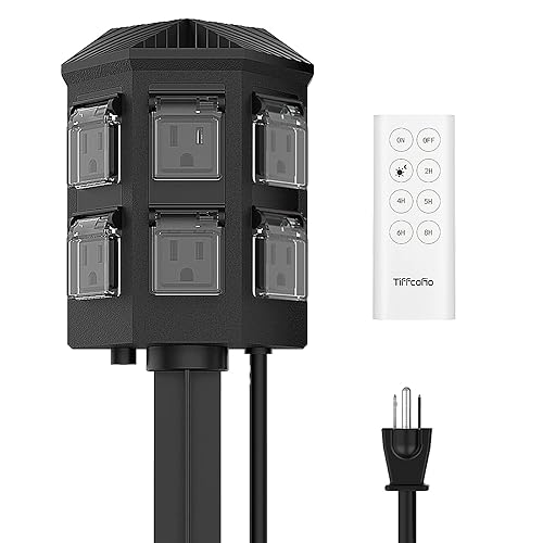 TiFFCOFiO Outdoor Power Stake Timer, 100FT Remote Control, Dusk to