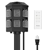 TiFFCOFiO Outdoor Power Stake Timer, 100FT Remote Control, Dusk to Dawn Christmas Light Timer, 6FT Extension Cord Waterproof, 6 Grounded Outlets for Outdoor Christmas Decorations, ETL Listed