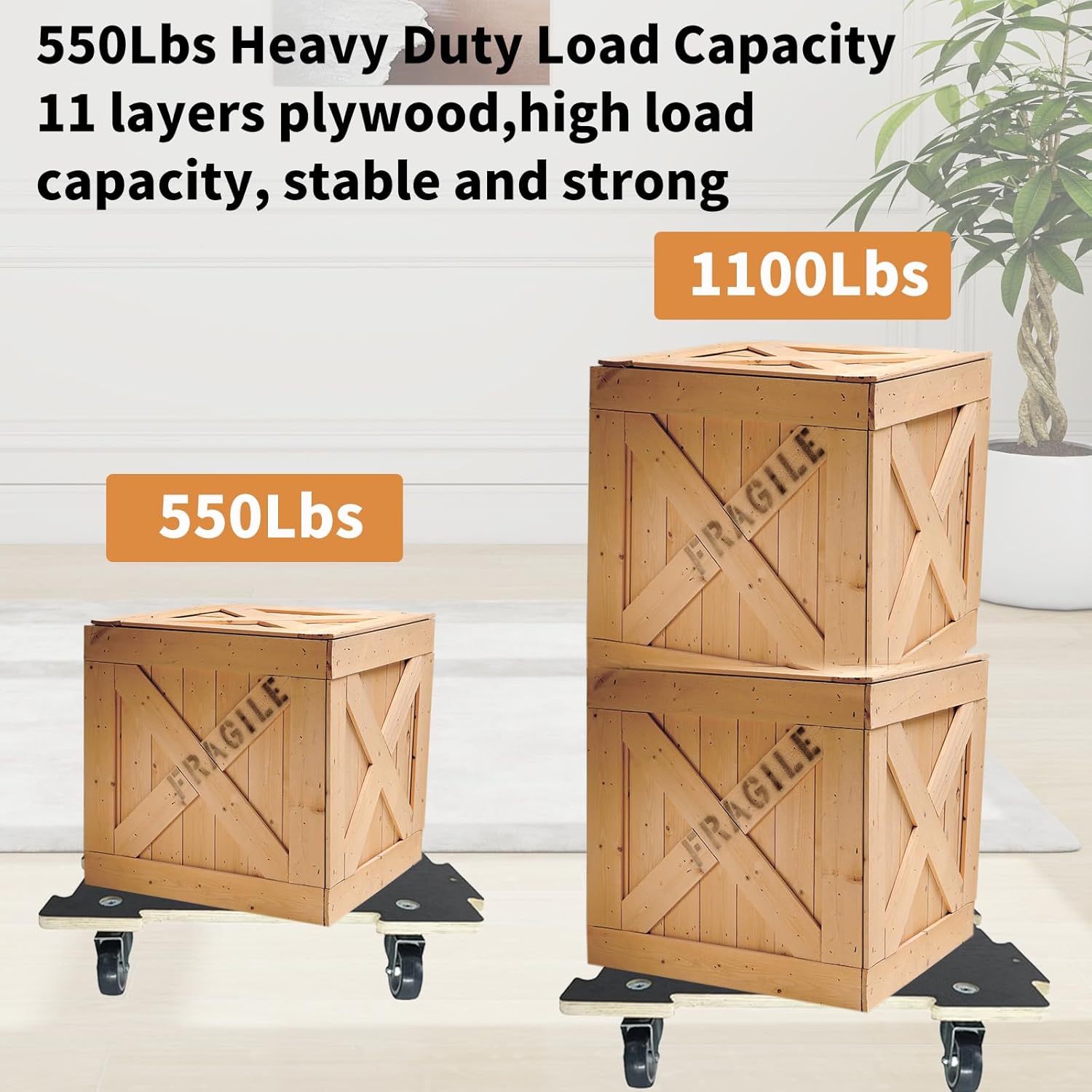Hard Wood Mover Spliceable Dolly 550Lbs Capacity (2 Packs) 4 Wheels Heavy Duty Furniture Moving Connectable Design Dollier Upgraded Transport Roller
