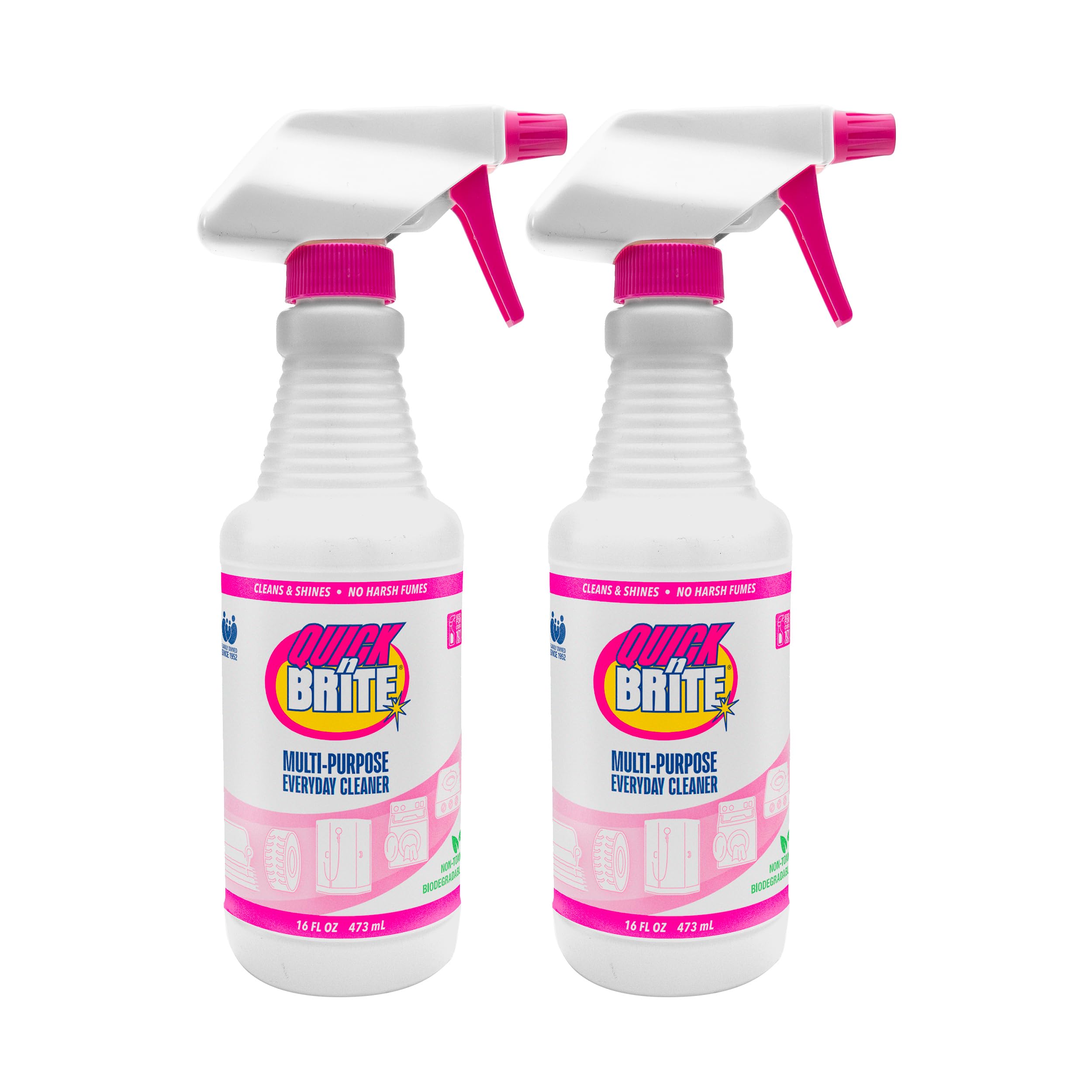Quick ‘n Brite Ready to Use Liquid Cleaner, True All Purpose Cleaner Multipack of 2 Liquid Spray Bottle, 16 oz each, (Packaging May Vary)