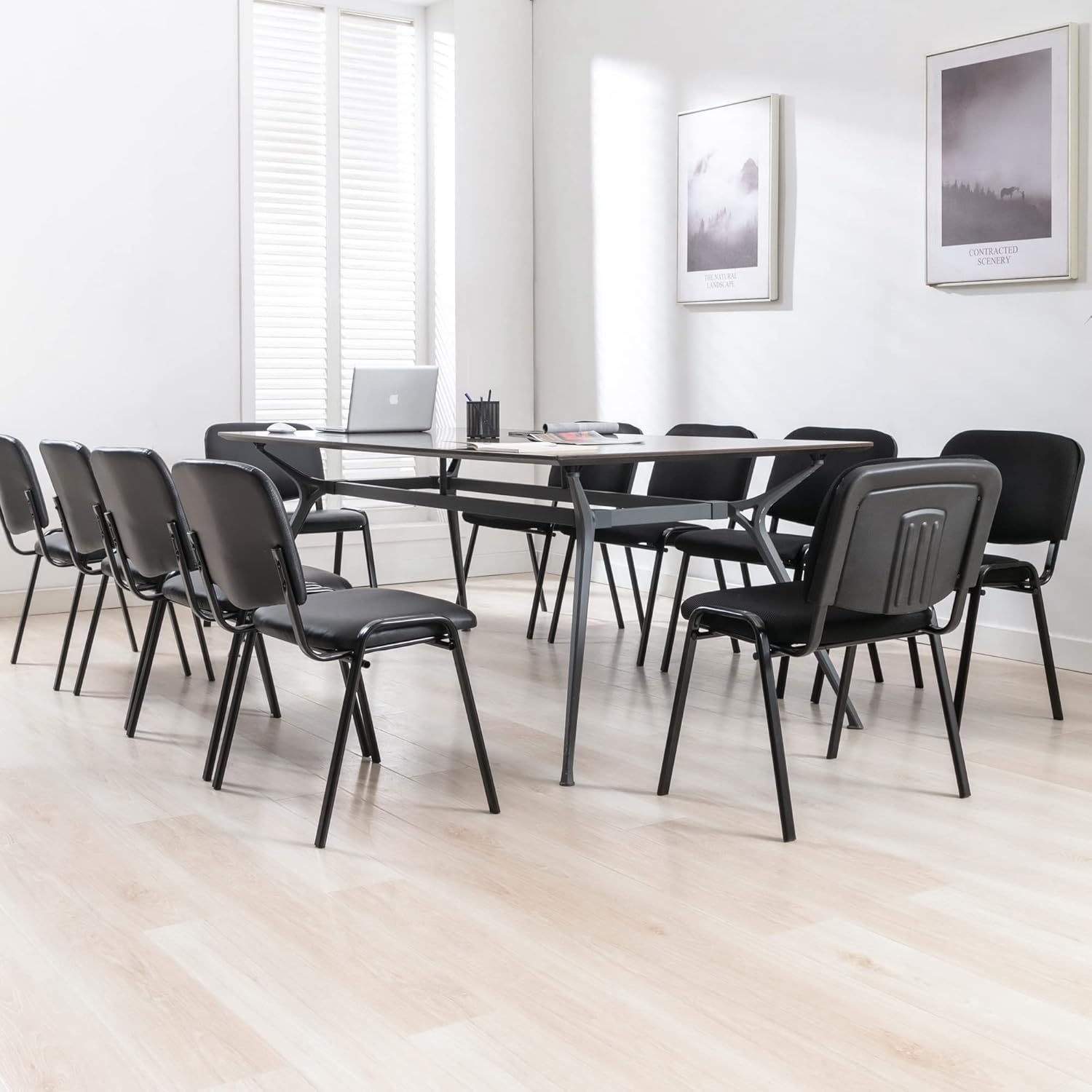 Vinyl Leather Reception Chairs with Desk Attached, Black Stackable Waiting Room Chairs, Black Classroom Chair for Student/Office/Conference Room/Meeting/Church, 5-Packs