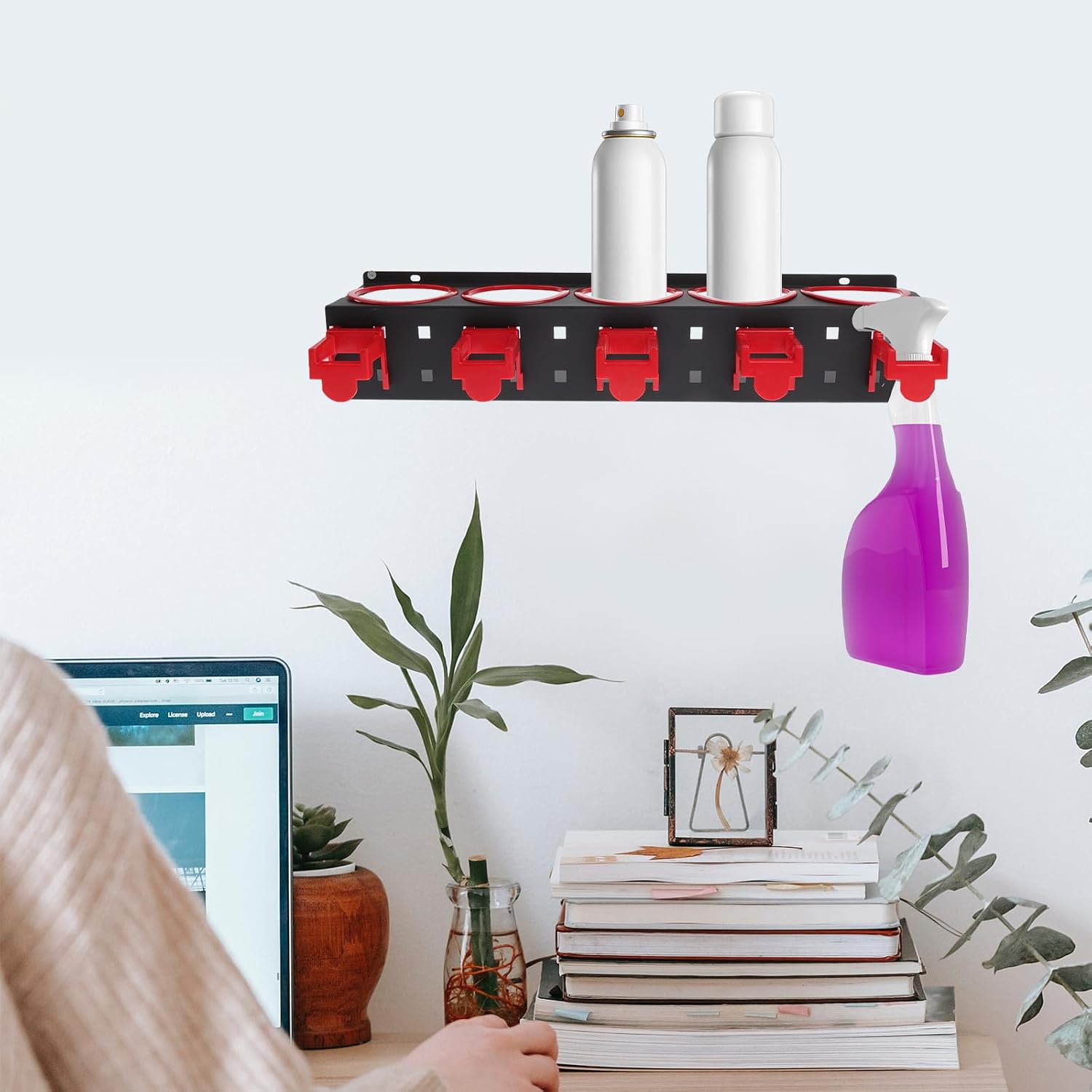 Spray Bottle Holder Space Saving Wall Mount Rack for Spray Bottles Cold Rolled Steel Organizer, Versatile Detailing Tool Rack and Wax Cans for Car Detailing Shop and Household Use
