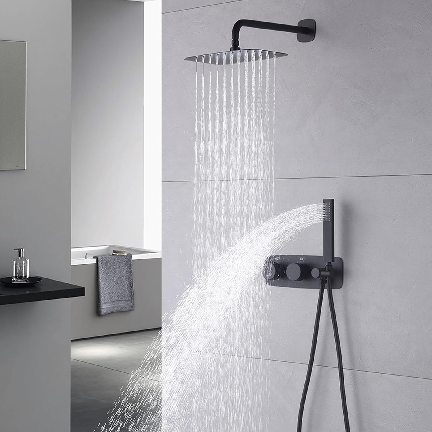 Wall Mounted Shower System, Bathroom Shower Faucet Set with Valve, Black Shower Fixtures, Shower Head with Handheld Combo, Shower Sets for Bathroom, Shower Kit with Valve and Showe