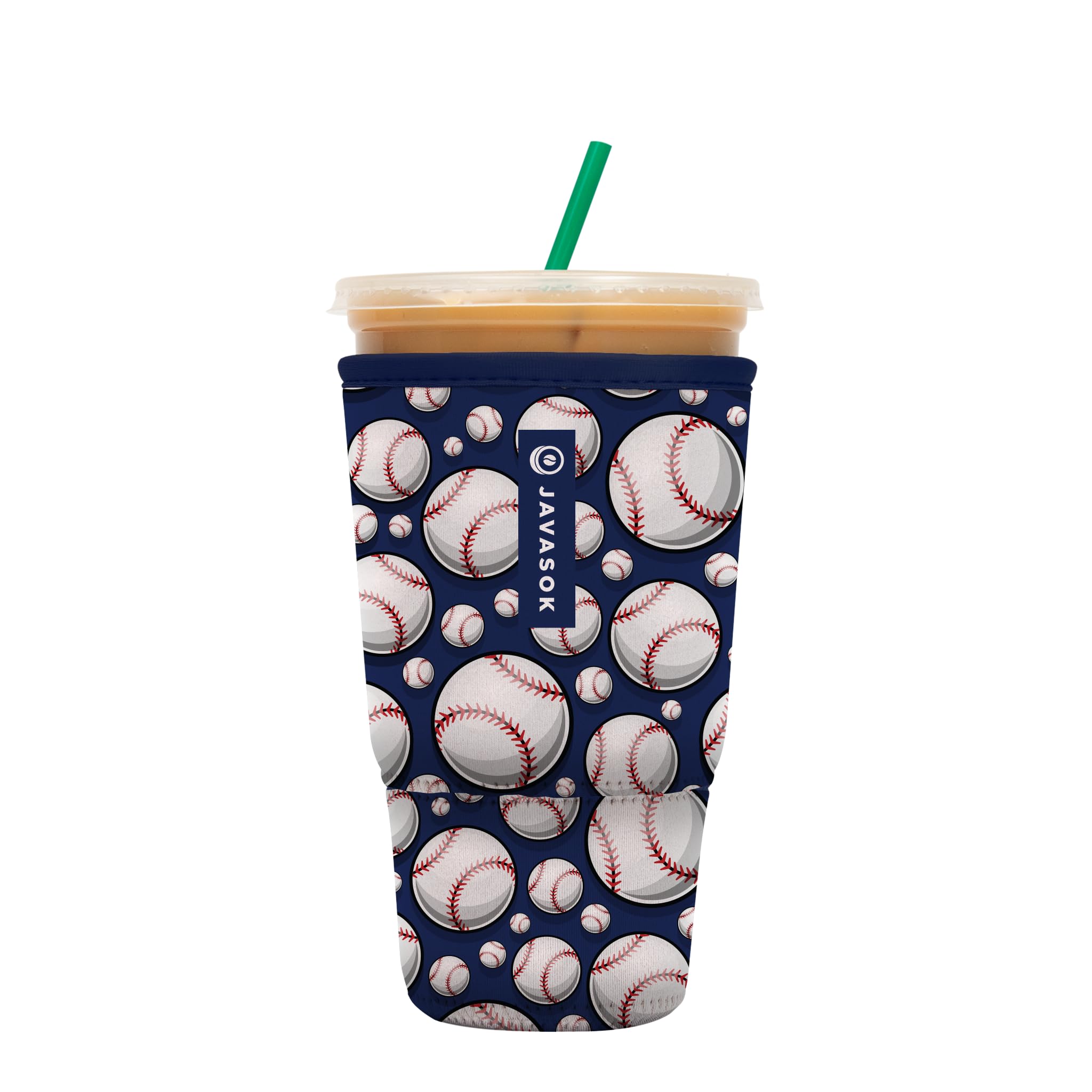 Sok It JavaSok Iced Coffee &amp; Cold Soda Insulated Neoprene Cup Sleeve (Baseball, XLarge: 38-42oz)