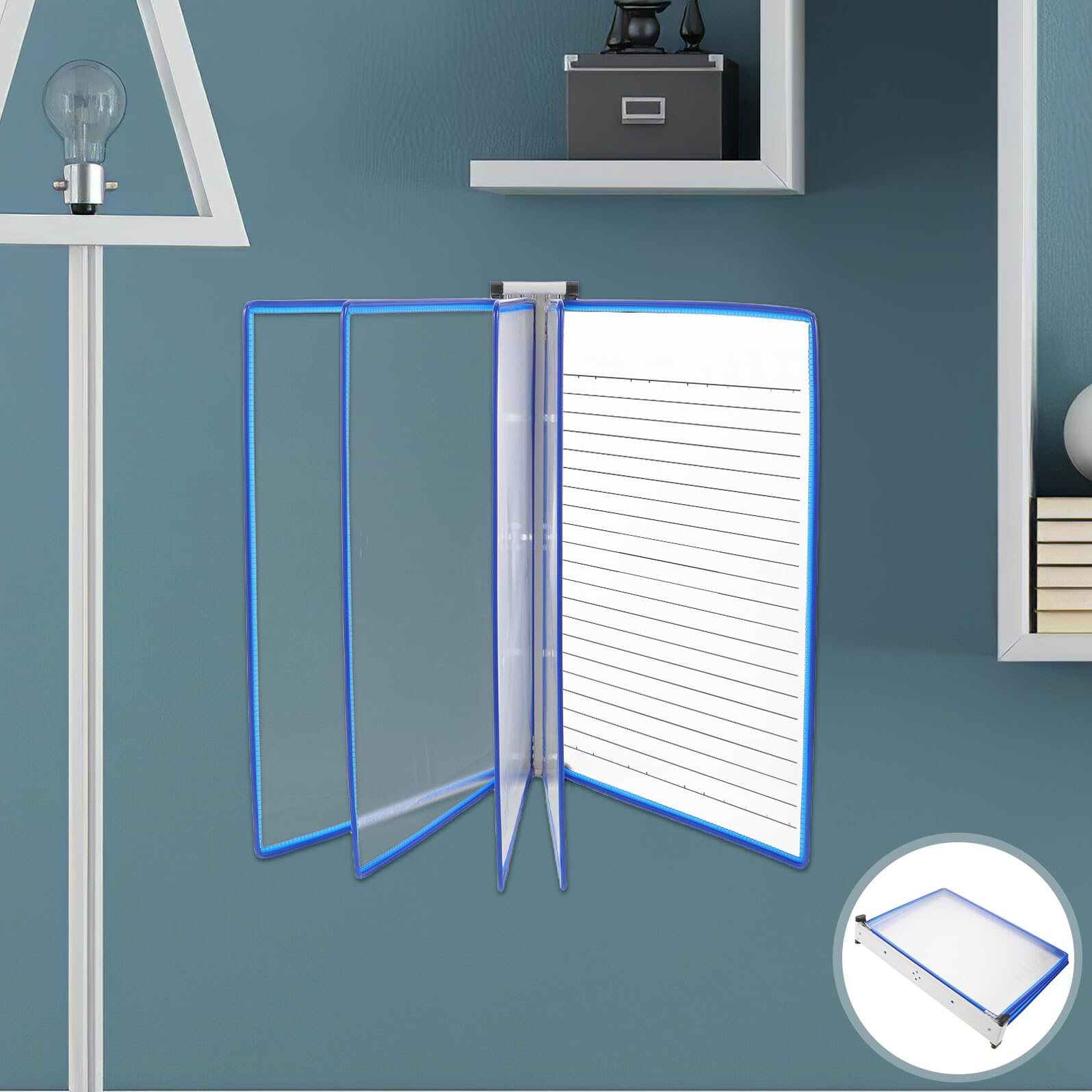 Organizador de Pared de Referencia A4 de 5 Paneles Azul | 10 Bolsillos, Doble Cara, Hierro y Pvc, Acceso Fácil en Oficina y Reuniones