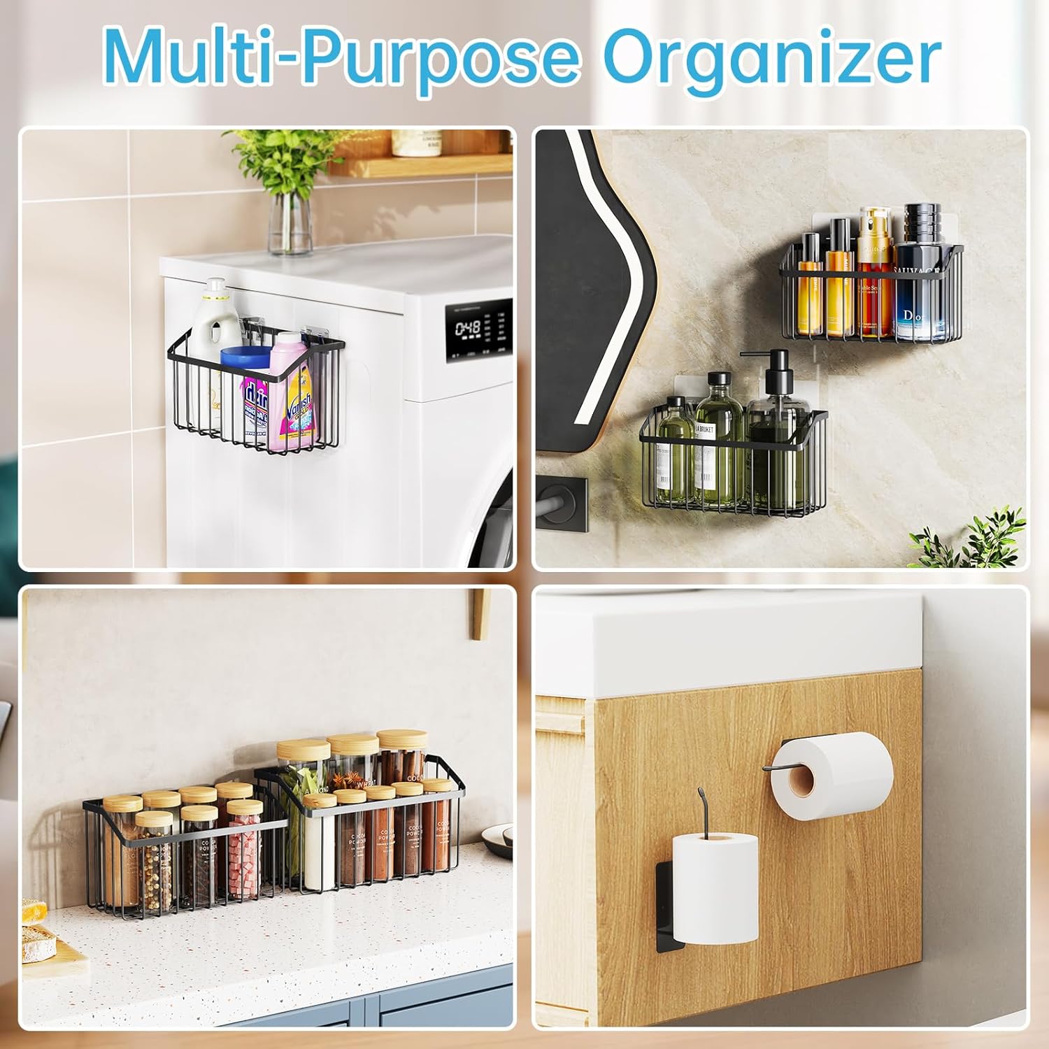 NiHome 5PCS Cabinet Door Lid Organizers Holders for Food Storage Container Lids Tupperware Tumblers Canning Lids, 3 Sizes Rustproof Metal Baskets for Spices, Toiletries, Under Sink or RV Storage - Image 6