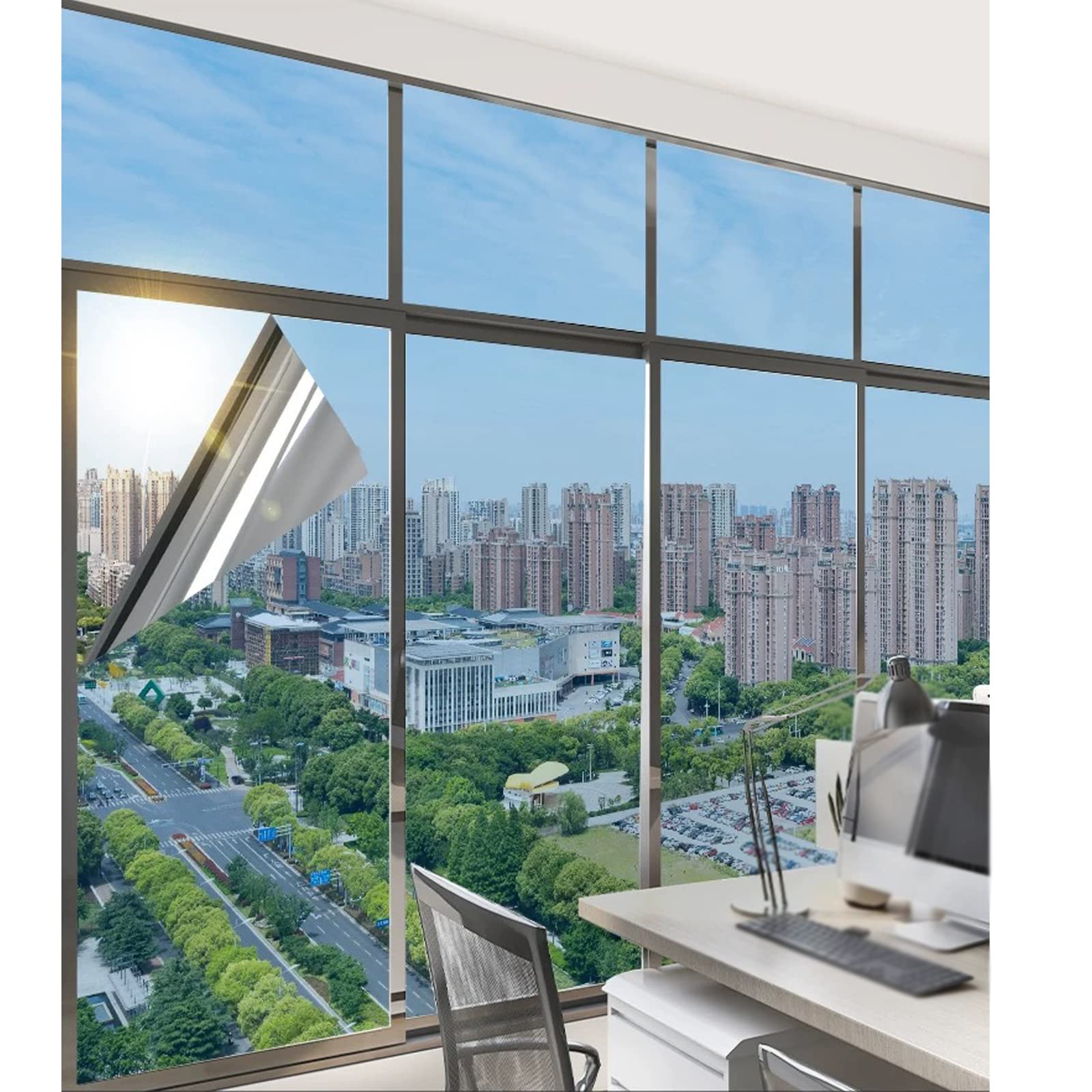Film Miroir Auto Adhésif Film Fenetre Anti Regard sans Tain Anti Chaleur Anti UV Anti Lumière Protection de la Vie Privée pour Maison Bureau Magasin,Personnalisable (W*L:152x200cm(60x79in))