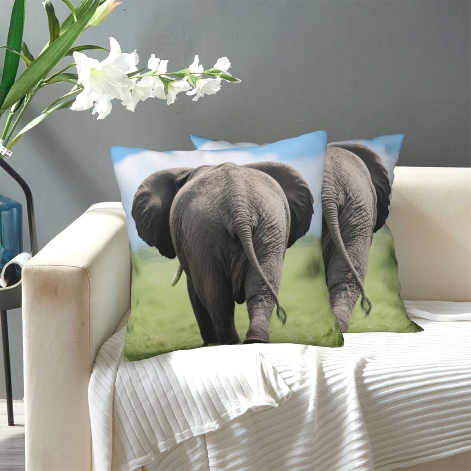 FekiLoot Decorative Throw Pillow Covers Modern Farmhouse Pillowcase Double Sided Cozy Cushion Cover for Sofa Couch Bed 20"X20" Funny Elephant