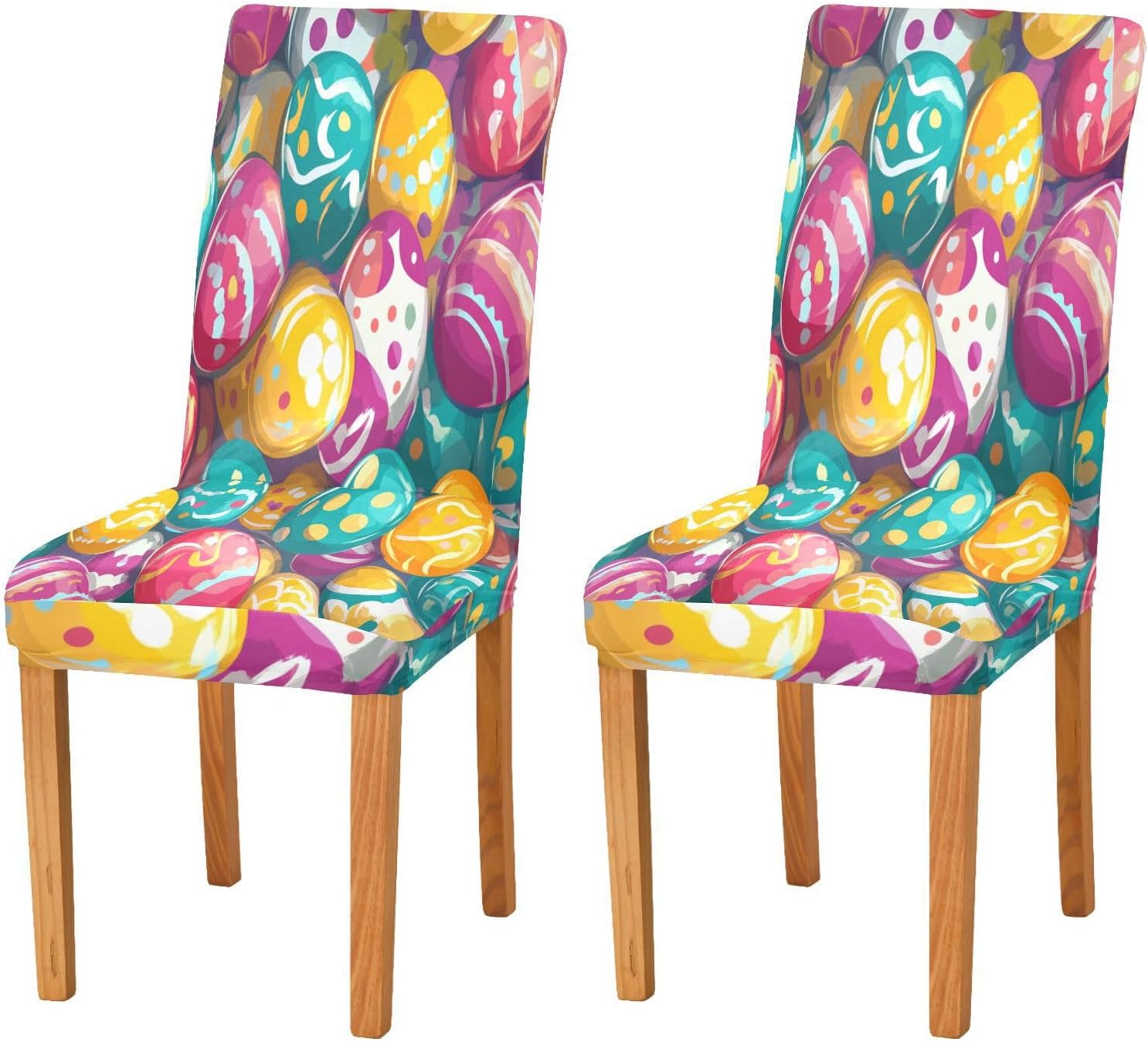 ALAZA Chair Covers for Dining Room, Happy Easter Easter Eggs Colorful Stretch Chair Cover Sets Chair Protector Removable Washable for Ktichen Restaurant Hotel